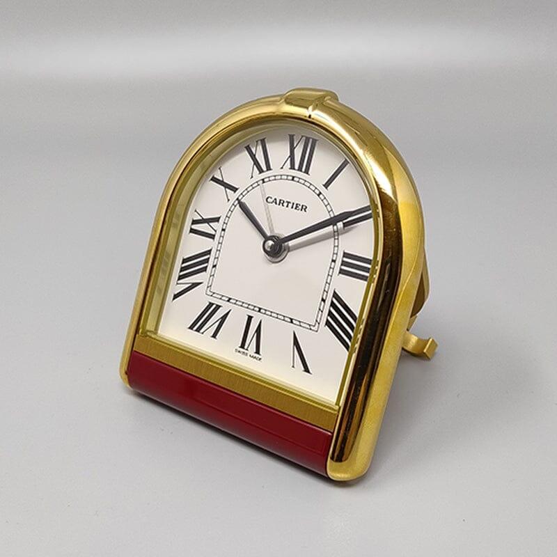 Gold Plate 1980s Gorgeous Cartier Romane Alarm Clock Pendulette. Made in Swiss For Sale