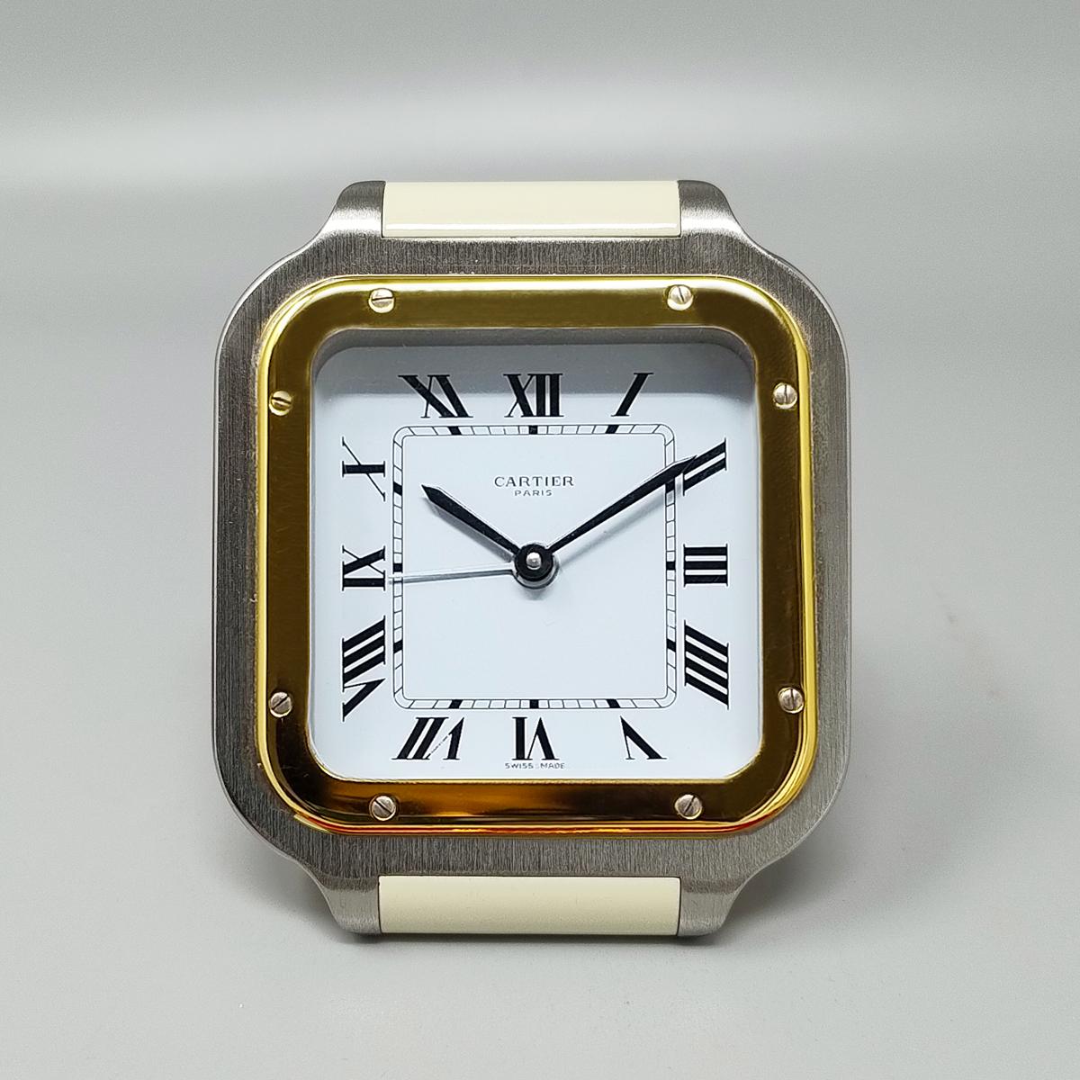 Mid-Century Modern 1980s Gorgeous Cartier Santos Alarm Clock Pendulette. Made in Swiss For Sale