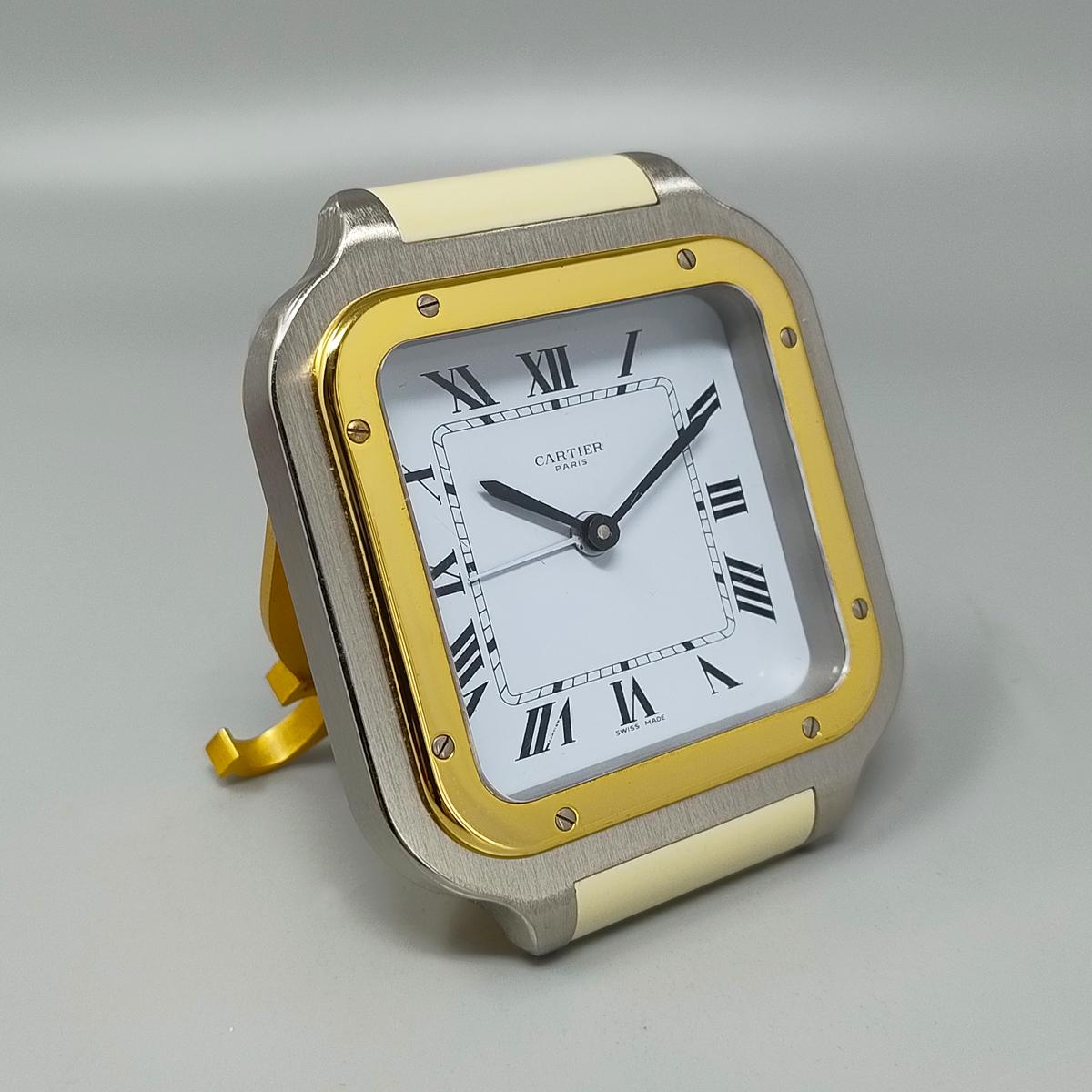 1980s Gorgeous Cartier Santos Alarm Clock Pendulette. Made in Swiss In Excellent Condition For Sale In Milano, IT