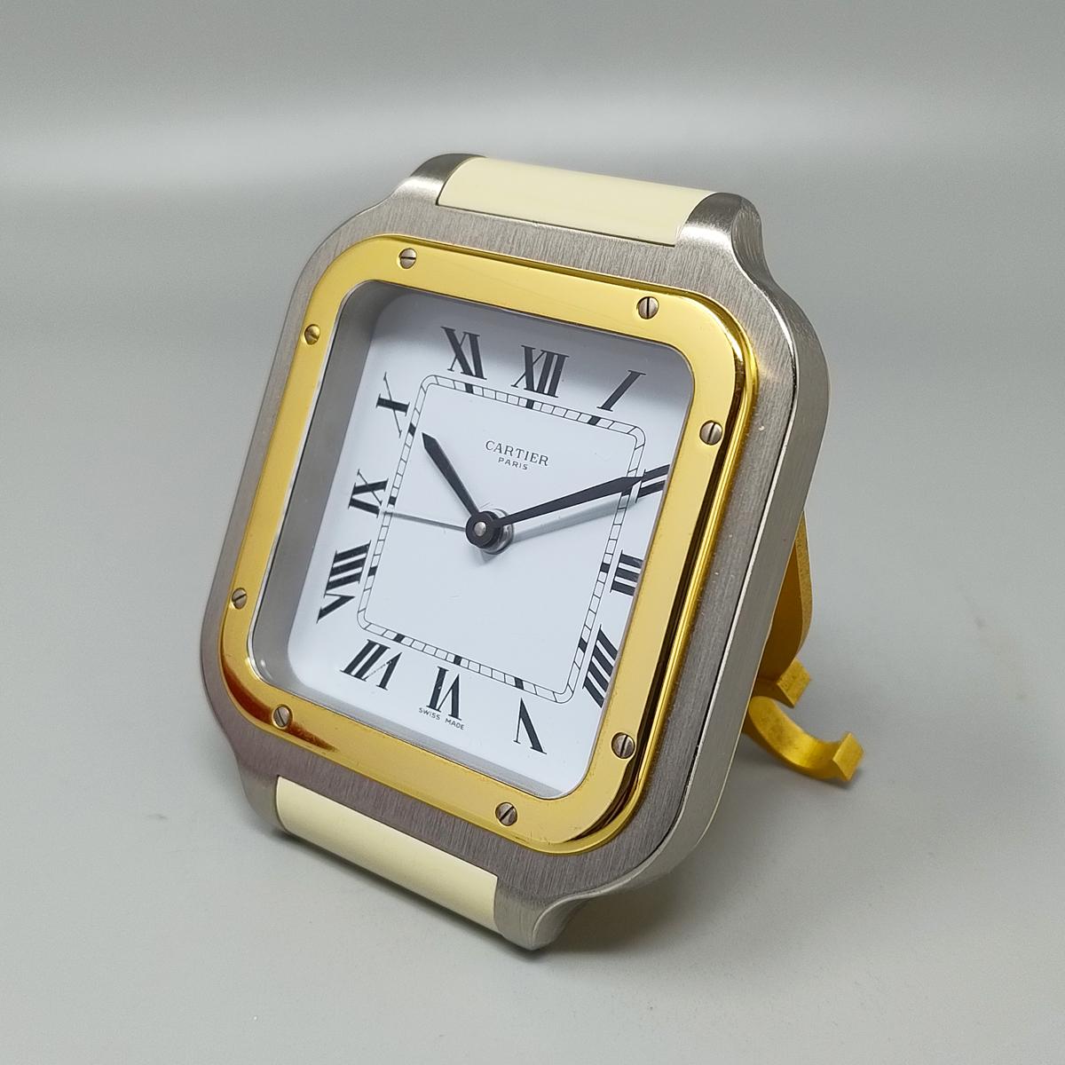 Late 20th Century 1980s Gorgeous Cartier Santos Alarm Clock Pendulette. Made in Swiss For Sale
