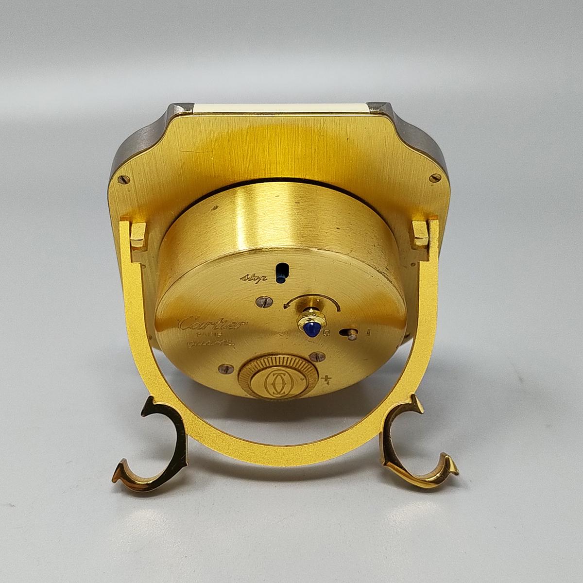 Gold Plate 1980s Gorgeous Cartier Santos Alarm Clock Pendulette. Made in Swiss For Sale