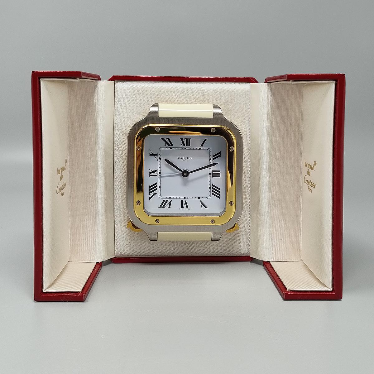 1980s Gorgeous Cartier Santos Alarm Clock Pendulette. Made in Swiss For Sale 2
