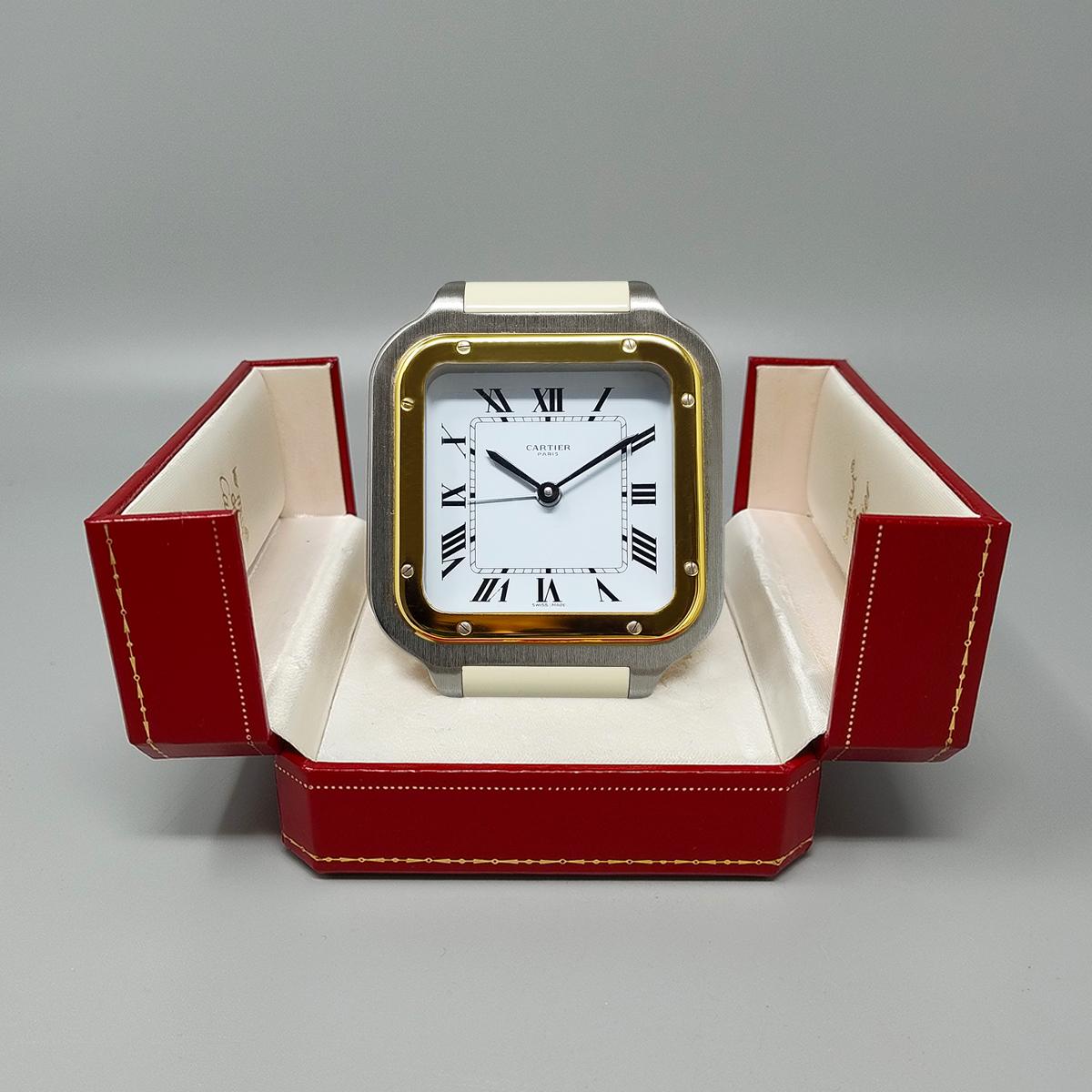 1980s Gorgeous Cartier Santos Alarm Clock Pendulette. Made in Swiss For Sale 3