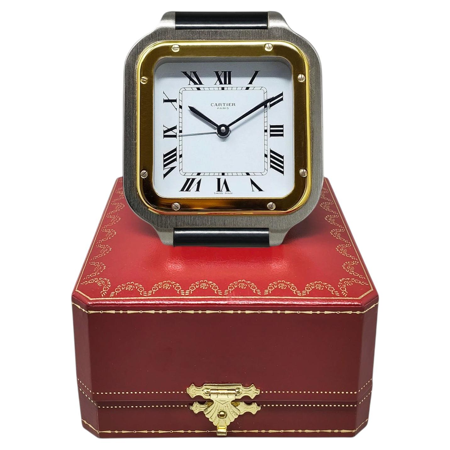 1980s Gorgeous Cartier Santos Alarm Clock Pendulette. Made in Swiss