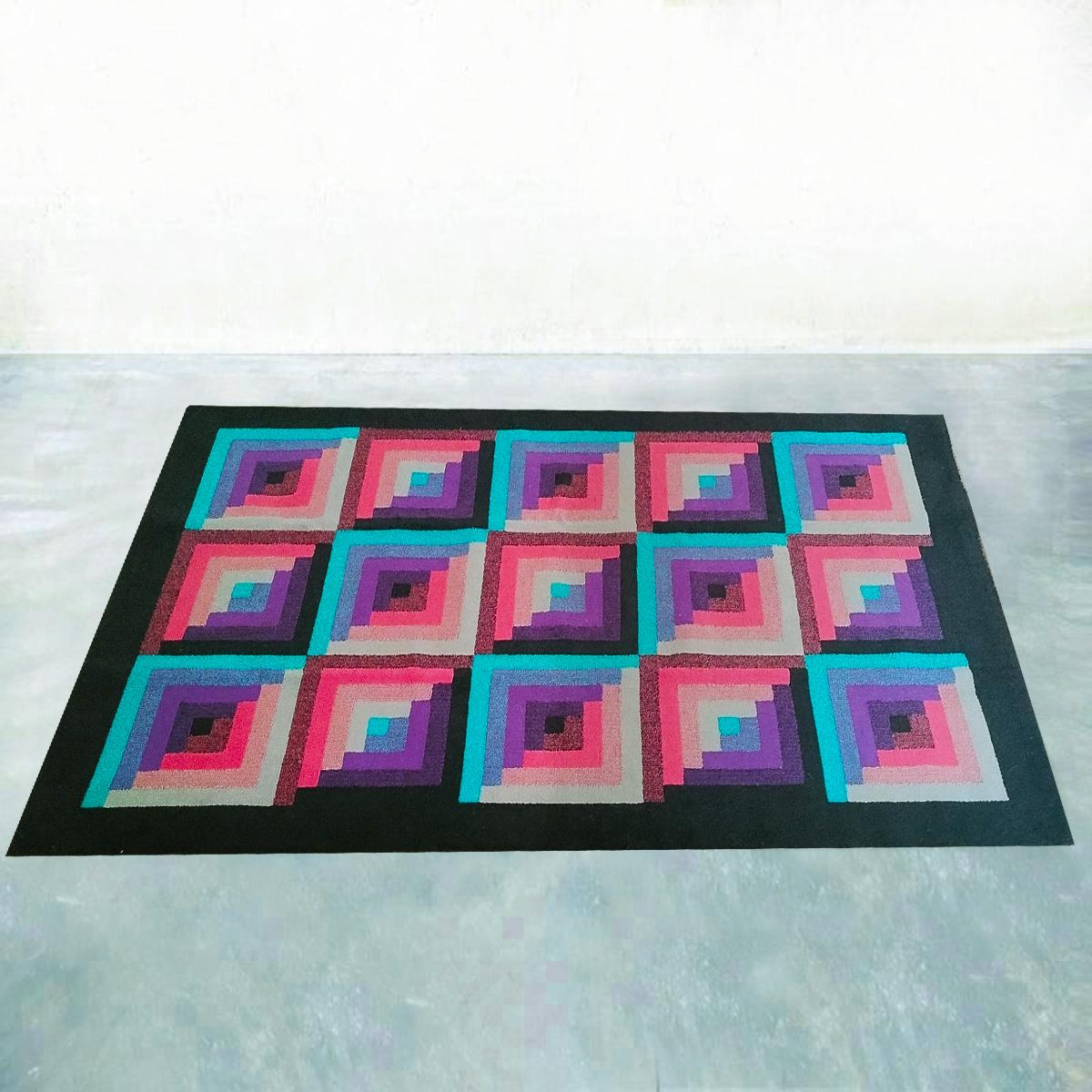 Mid-Century moderno Tappeto geometrico in lana italiana degli anni '80 di Missoni per T&J Vestor in vendita