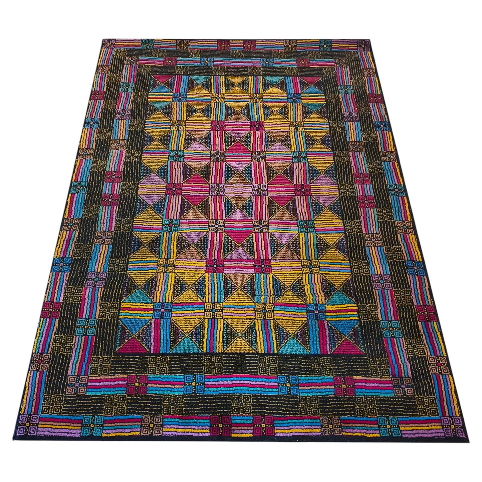 Tappeto geometrico in lana italiana degli anni '80 di Missoni per T&J Vestor