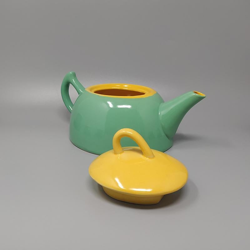 Mid-Century Modern 1980s Gorgeous Green and Yellow Tea Set/Coffee Set in Ceramic by Naj Oleari.  For Sale