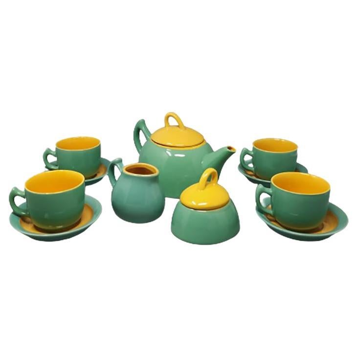 1980s Gorgeous Green and Yellow Tea Set/Coffee Set in Ceramic by Naj Oleari.  For Sale