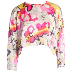 1980'S Graffiti Spray Paint Silk Satin Pink Top