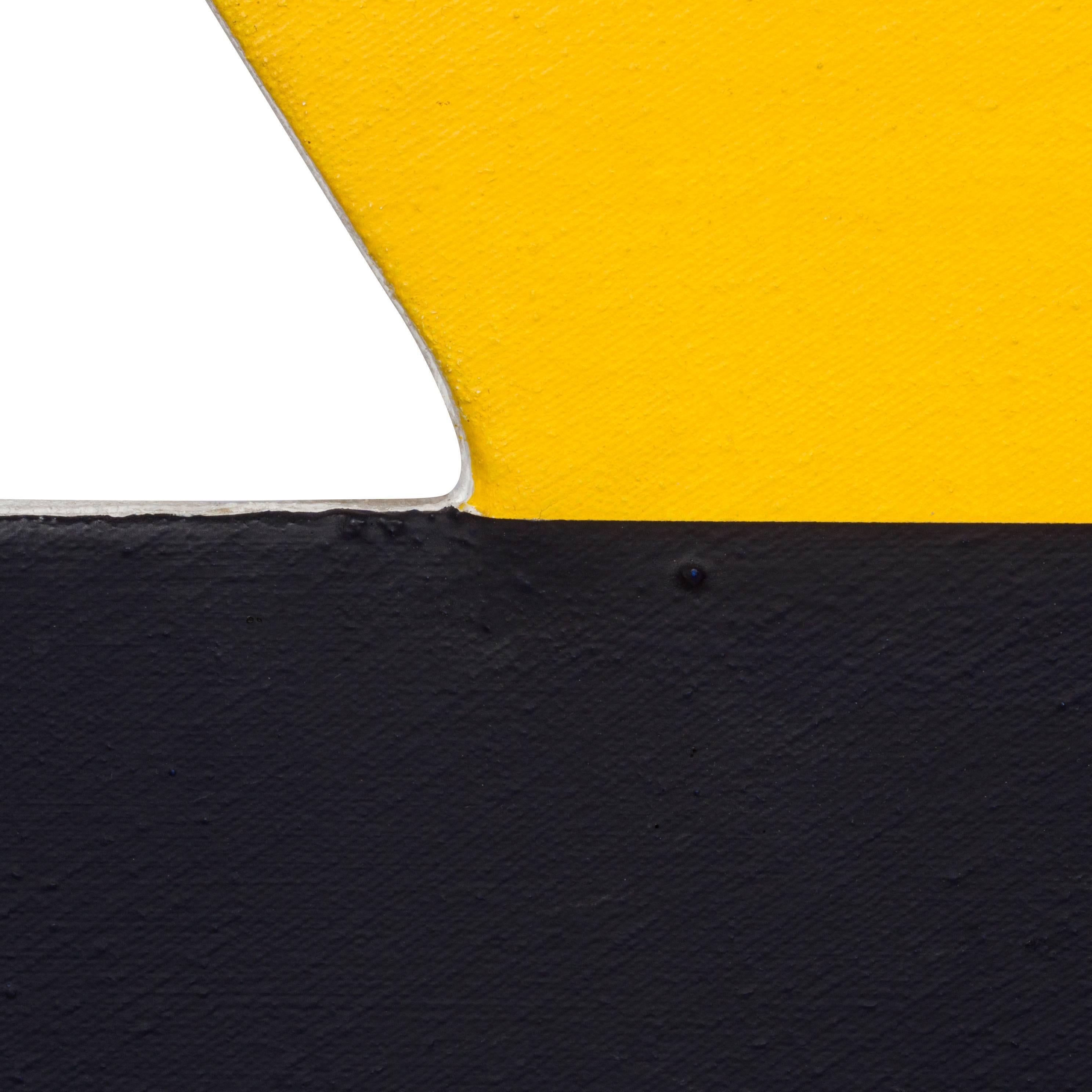 1980s Graphic Black and Yellow Abstract Painting In Good Condition For Sale In Pasadena, CA