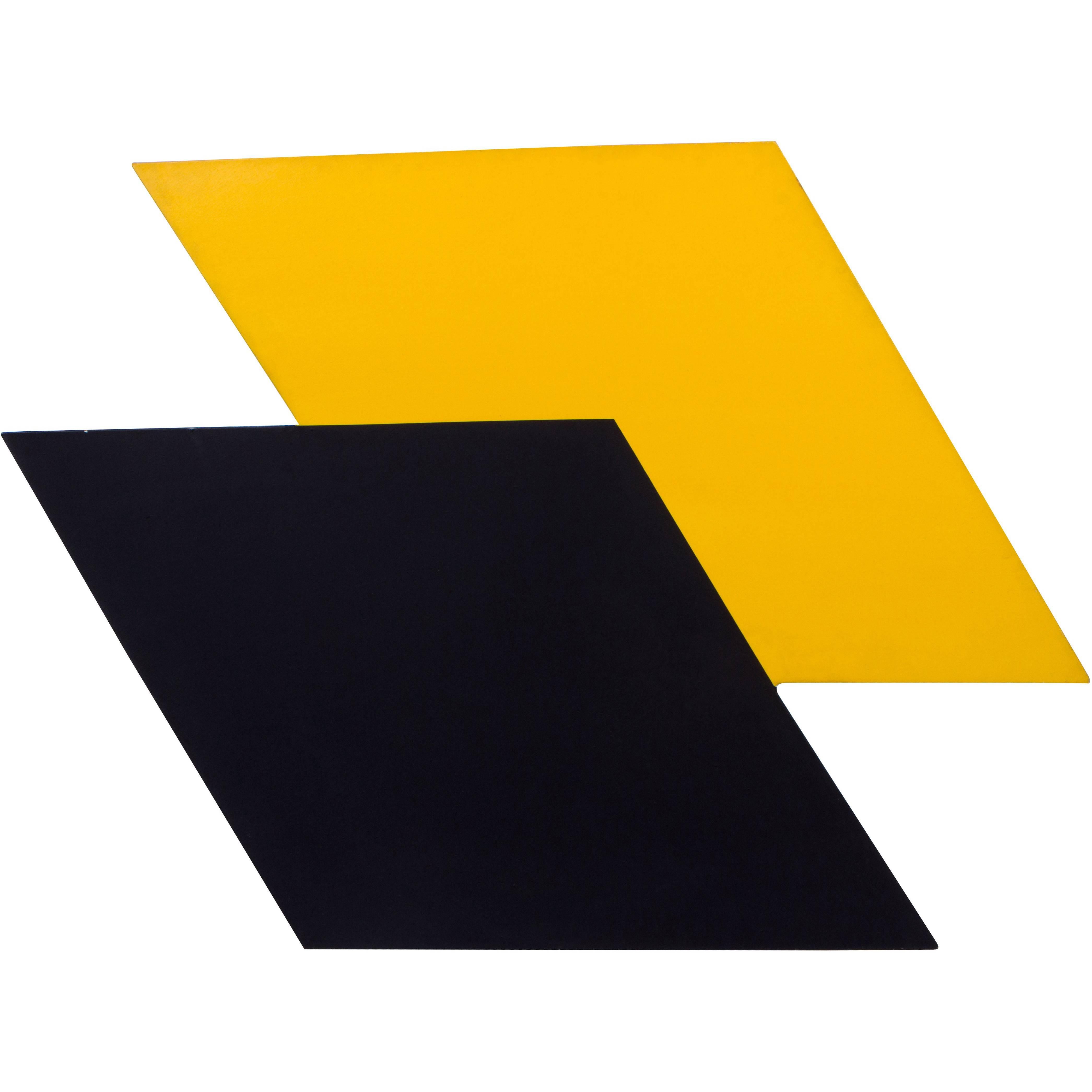 Peinture graphique abstraite noire et jaune des années 1980