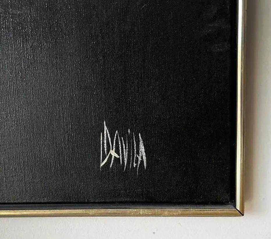 1980s Graphic Op Oil Painting Portrait of a Woman in Black By Davilla For Sale 2