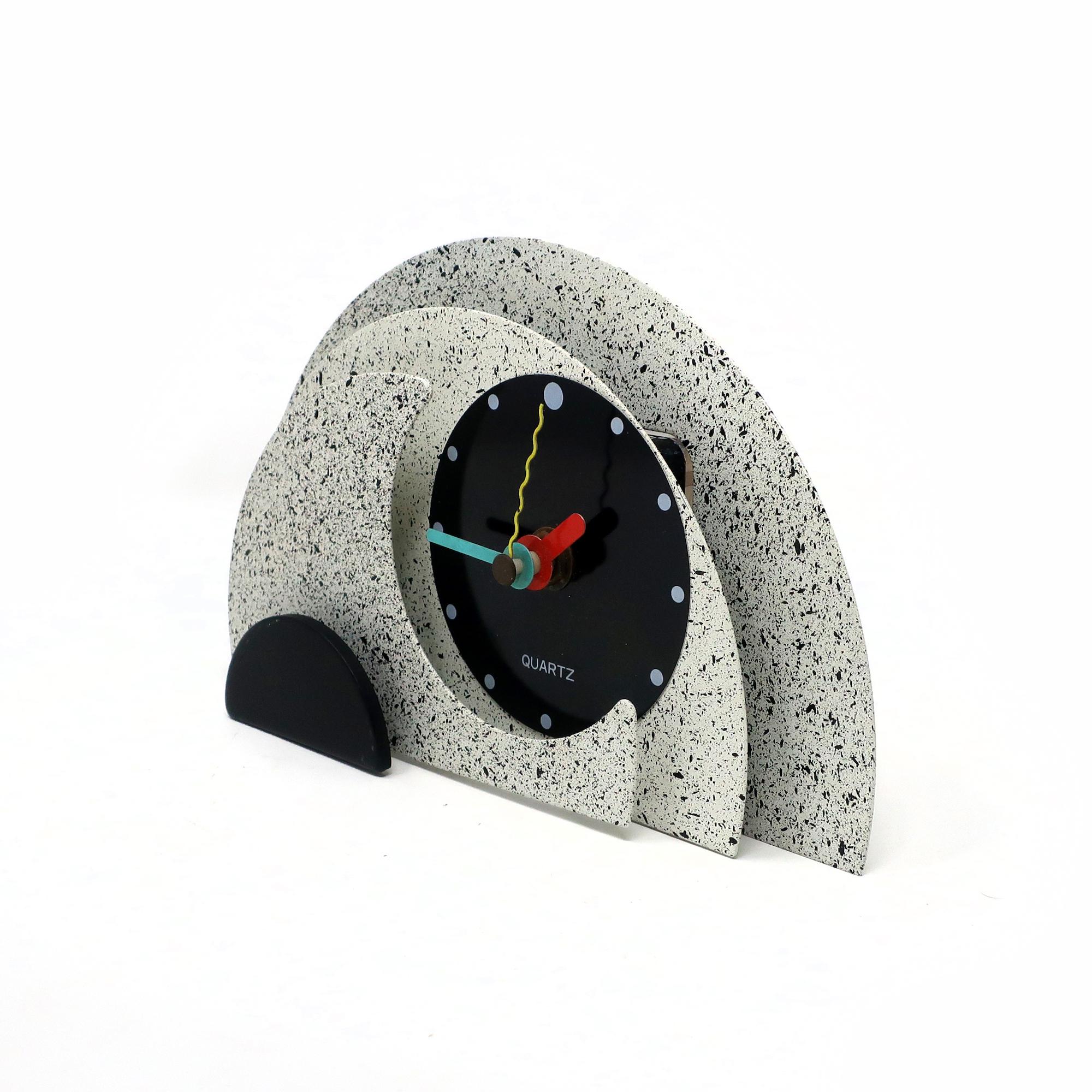 Post-Modern 1980s Grey & Black Stacked Desk or Mantel Clock For Sale