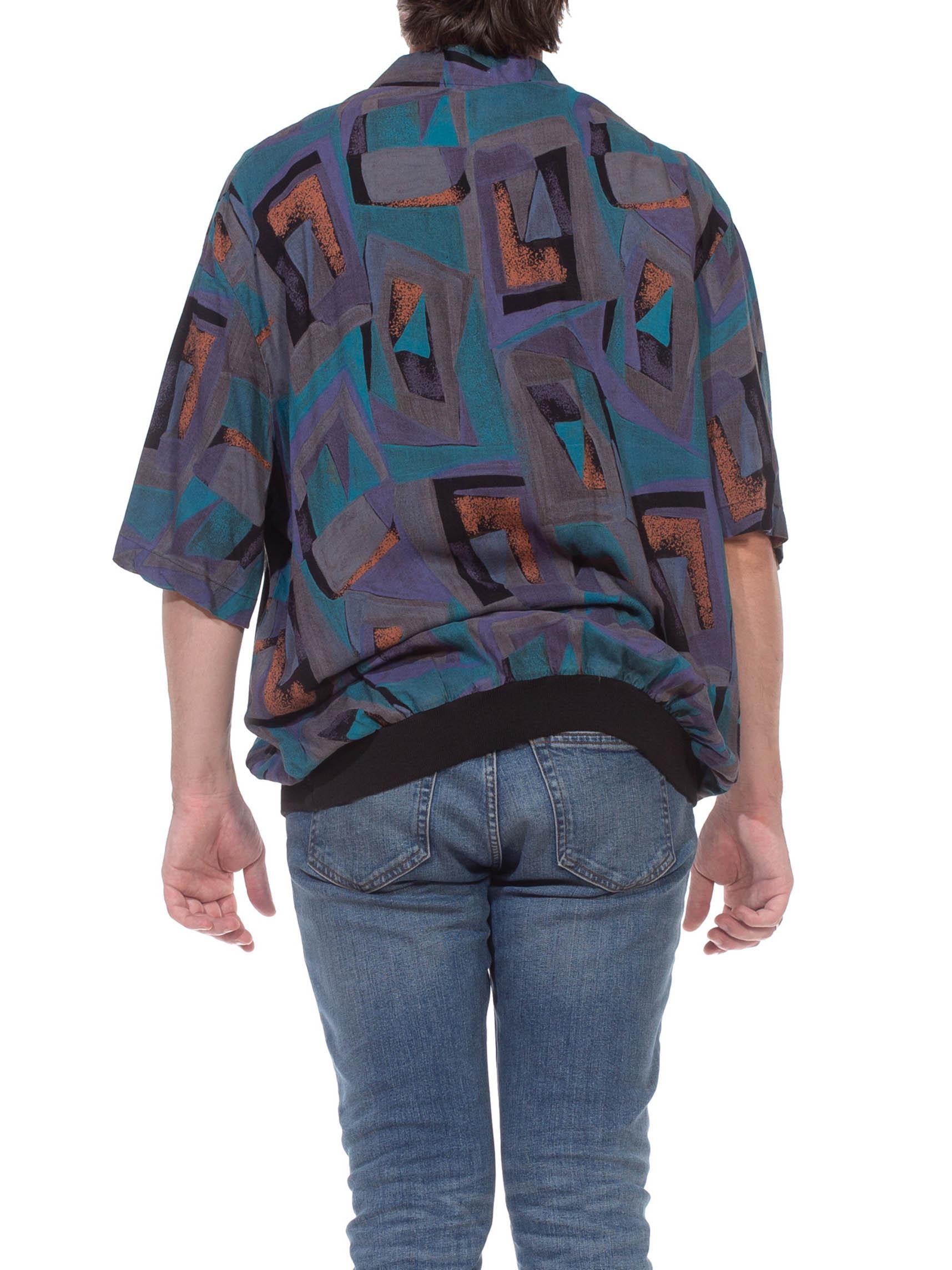 1980S Grey & Purple Cotton Blend Short Sleeve Men's Pullover Shirt 7