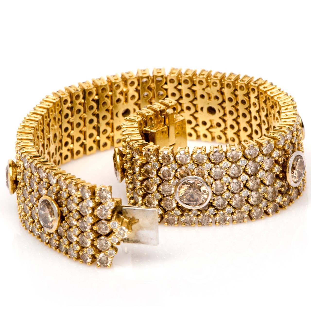 1980s GUA Fancy Natural Brown Yellow Diamond Wide Gold Bracelet For Sale 2