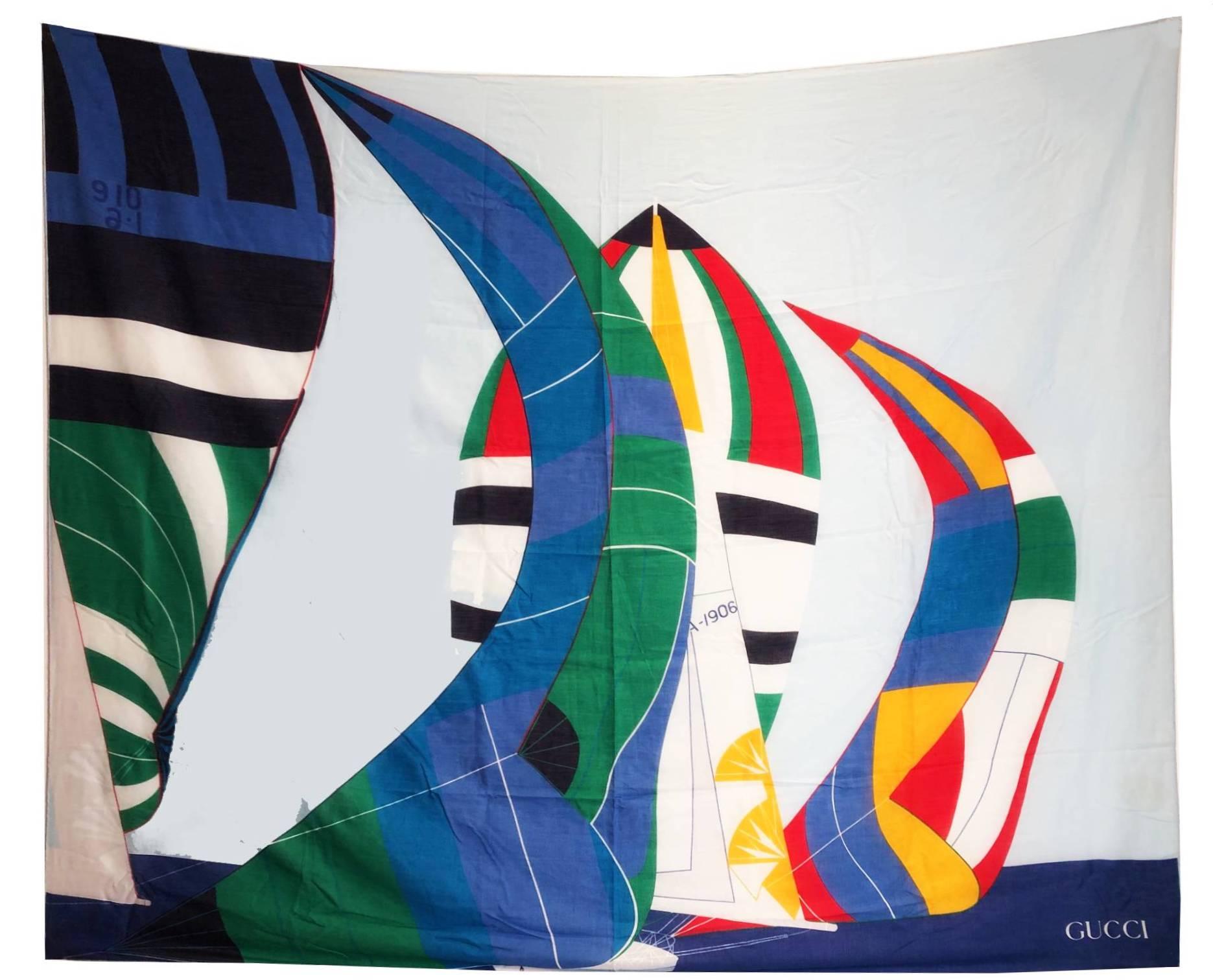 1980s Gucci abstract sailing boats scarf shawl 3