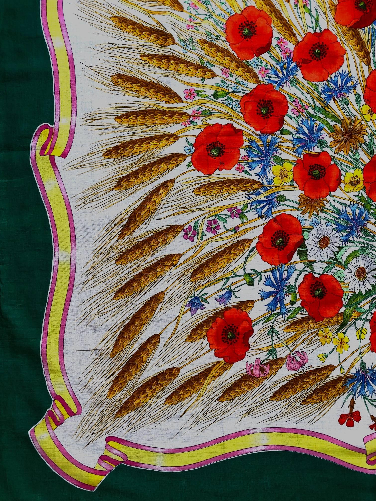 1980s Gucci Accornero Poppy Flower Silk Scarf 1