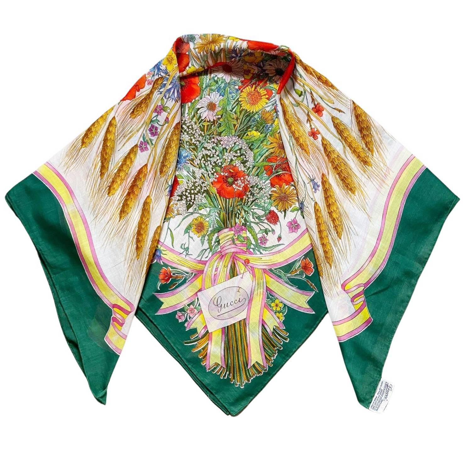 1980s Gucci Accornero Poppy Flower Silk Scarf In Good Condition In London, GB