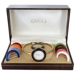 Vintage 1980s Gucci Bangle Wrist Watch & Bezel Set