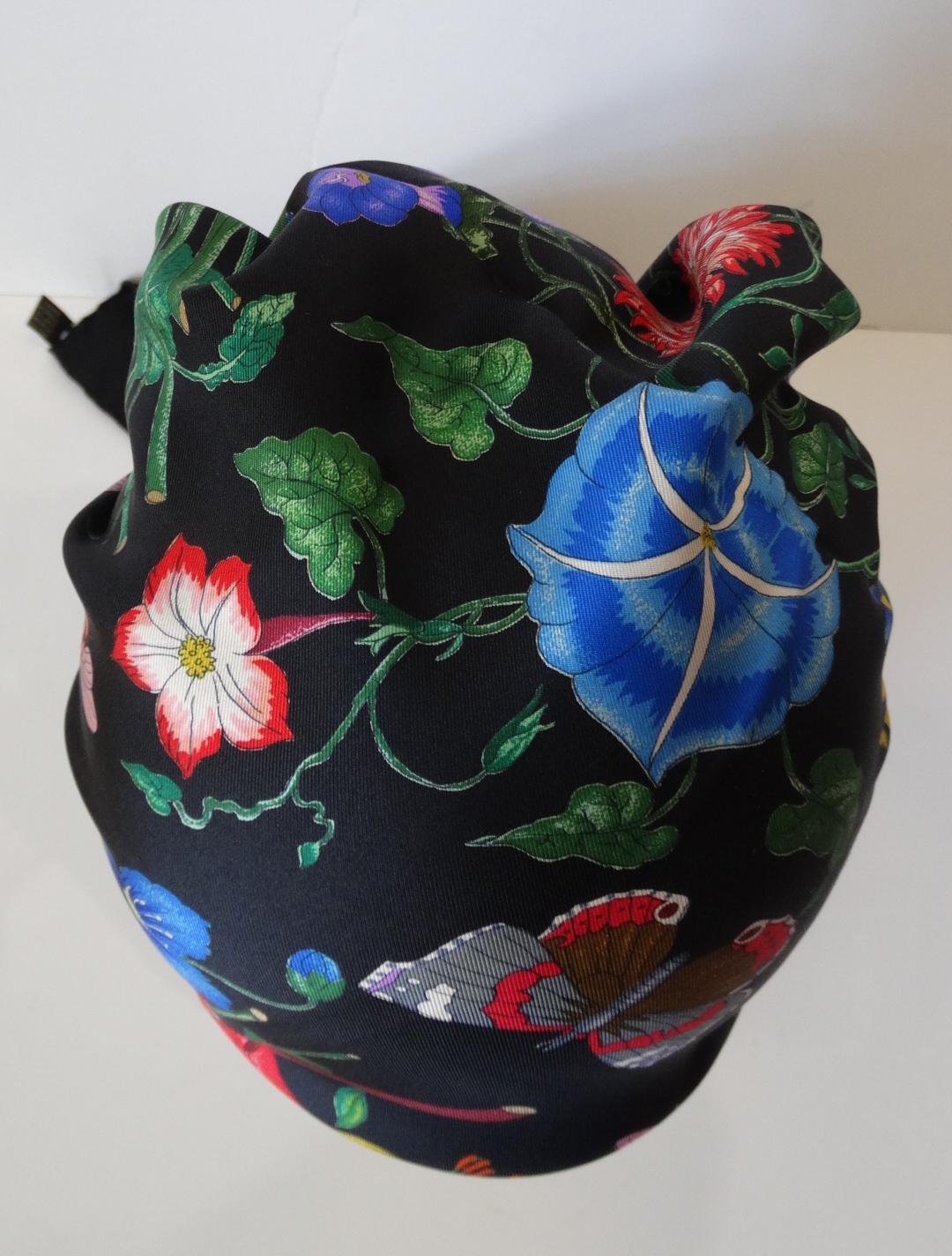 1980s Gucci Black Flora Printed Silk Scarf 3