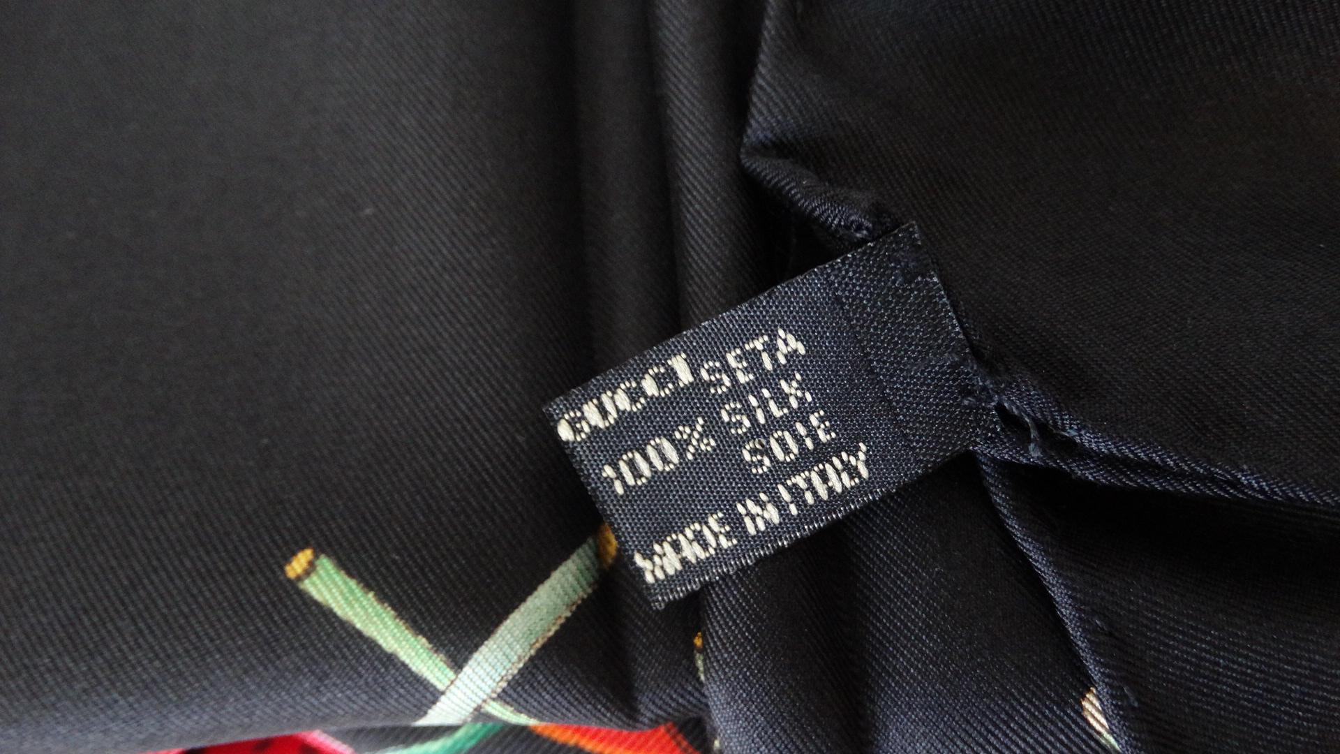 1980s Gucci Black Flora Printed Silk Scarf 2