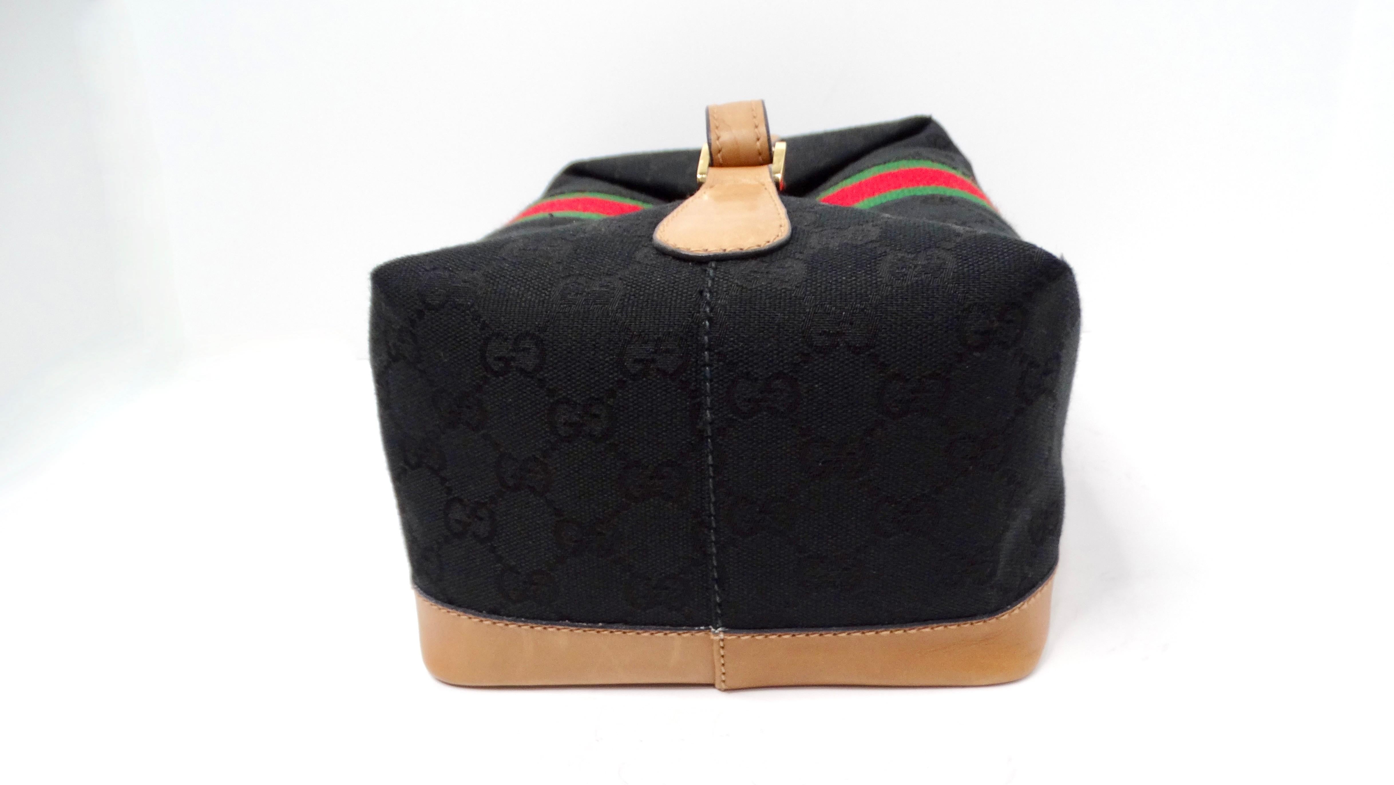 Women's or Men's 1980s Gucci Black GG Monogram Canvas Boxy Vanity Bag For Sale