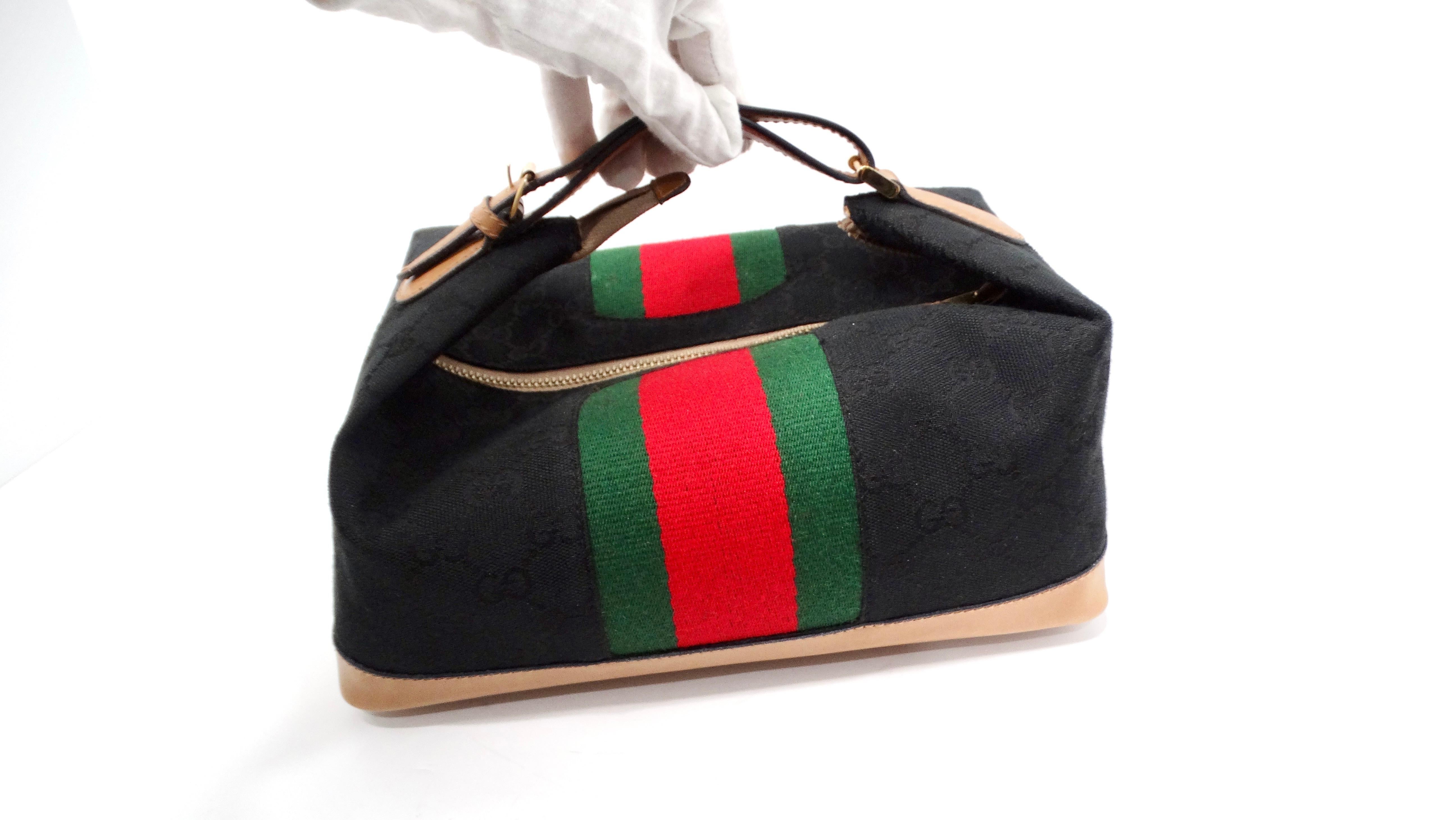 1980s Gucci Black GG Monogram Canvas Boxy Vanity Bag For Sale 3