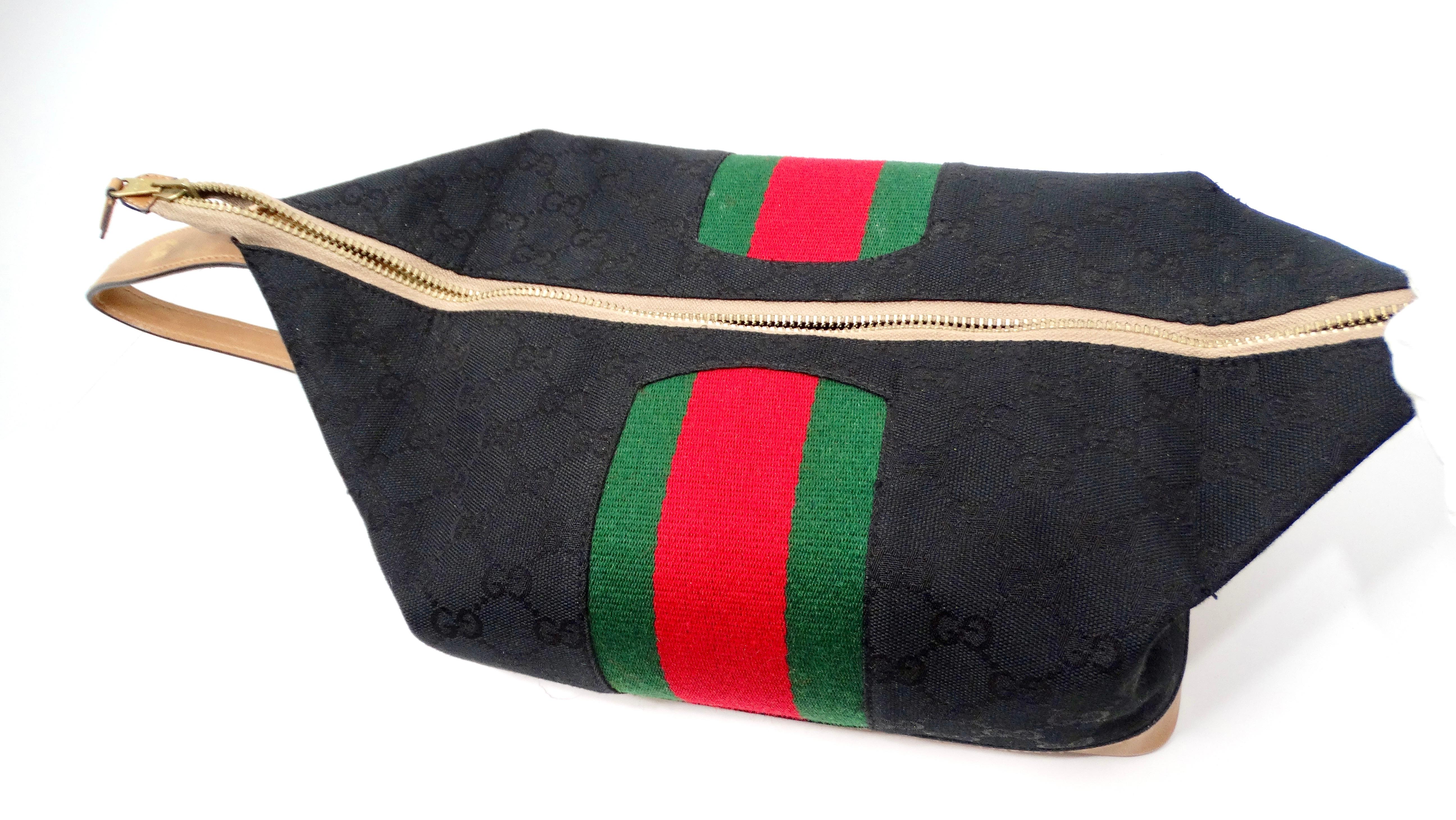 1980s Gucci Black GG Monogram Canvas Boxy Vanity Bag For Sale 4