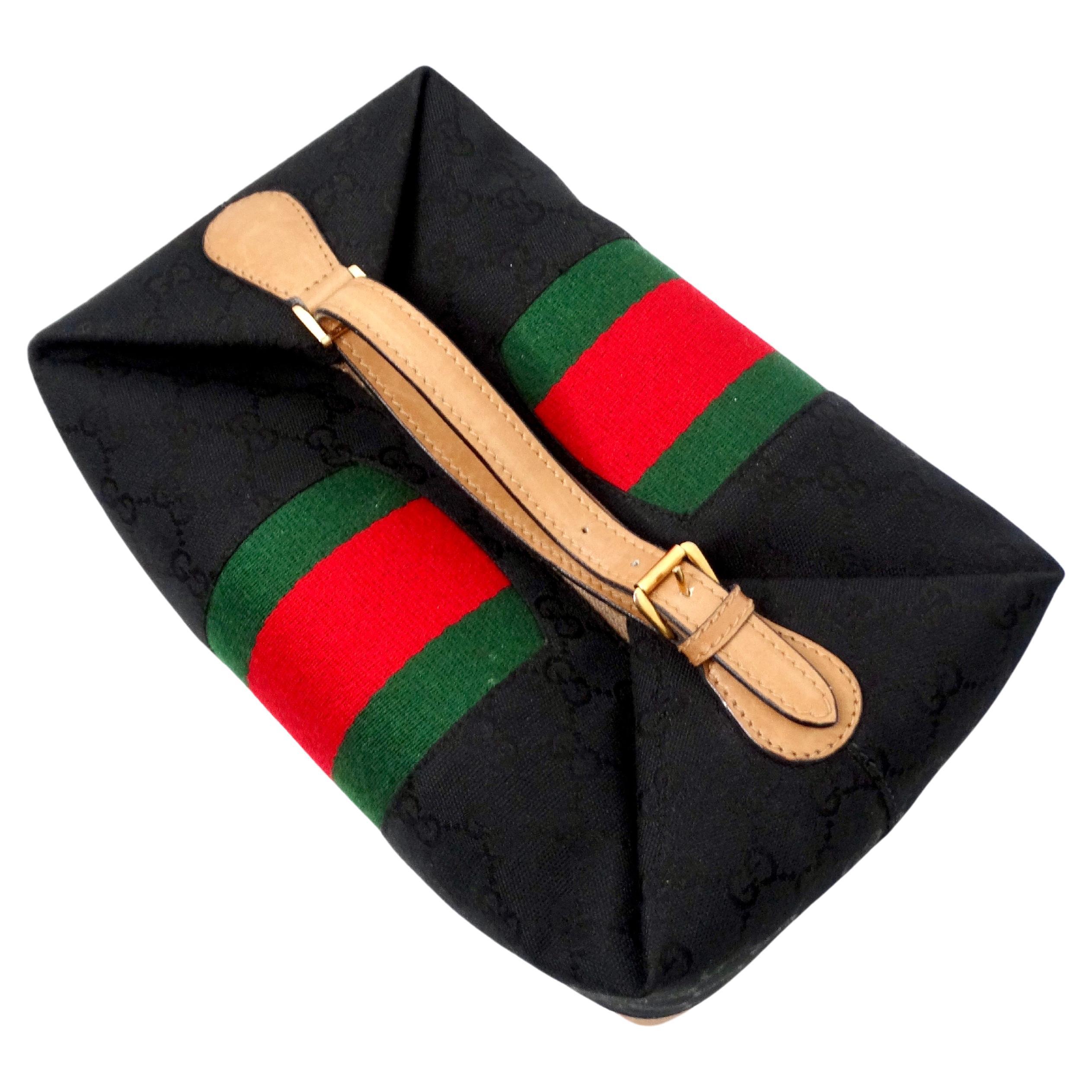 1980s Gucci Black GG Monogram Canvas Boxy Vanity Bag For Sale