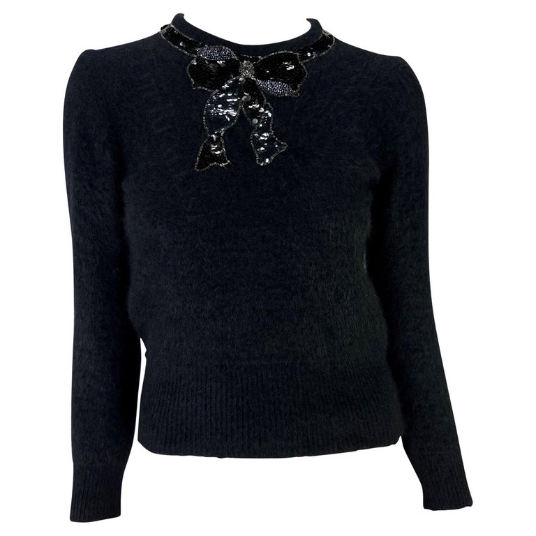 1980s Gucci Black Knit Sequin Beaded Bow Collar Angora Sweater For Sale at  1stDibs