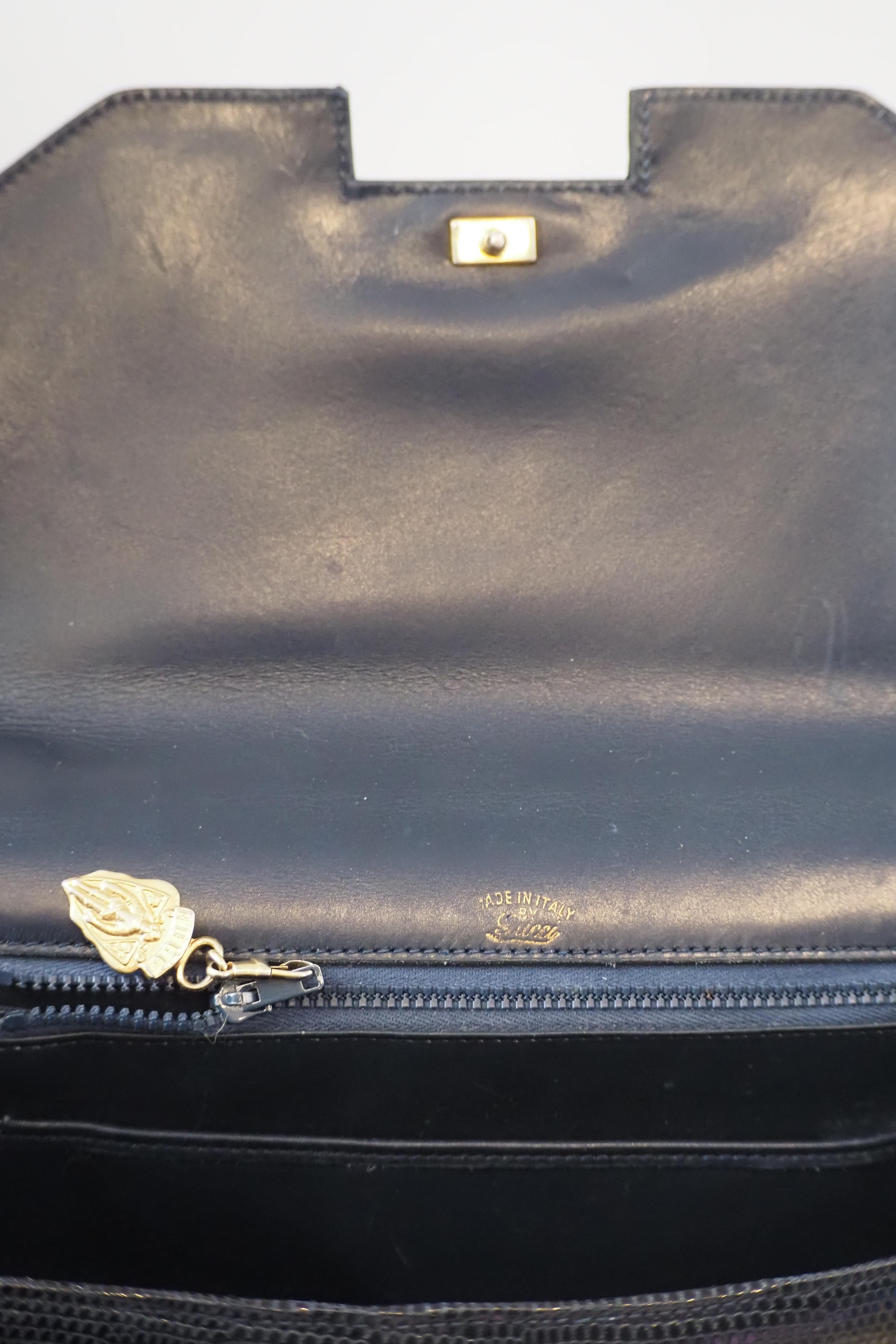 1980s Gucci black lizard handle bag For Sale 5