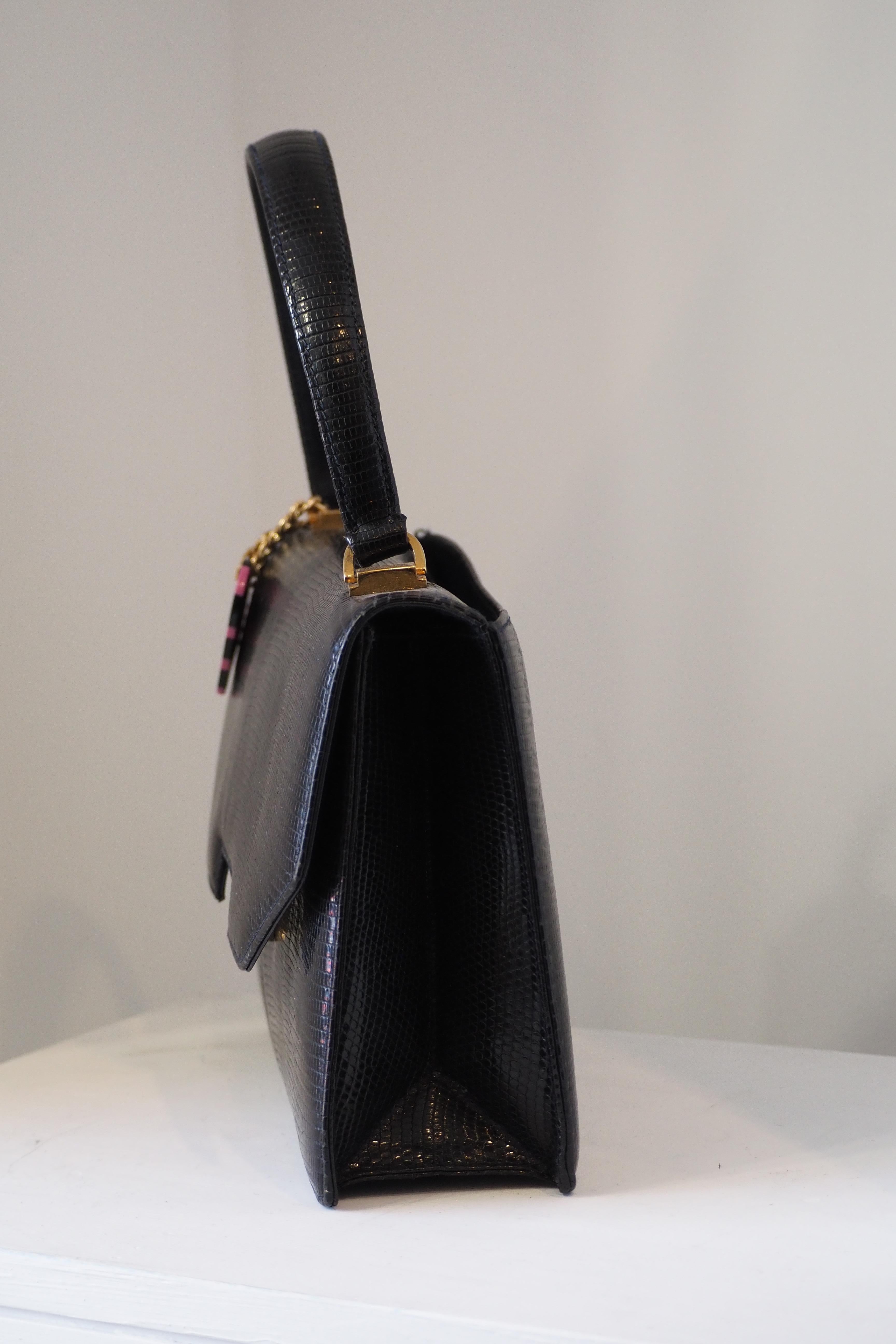 Women's or Men's 1980s Gucci black lizard handle bag For Sale