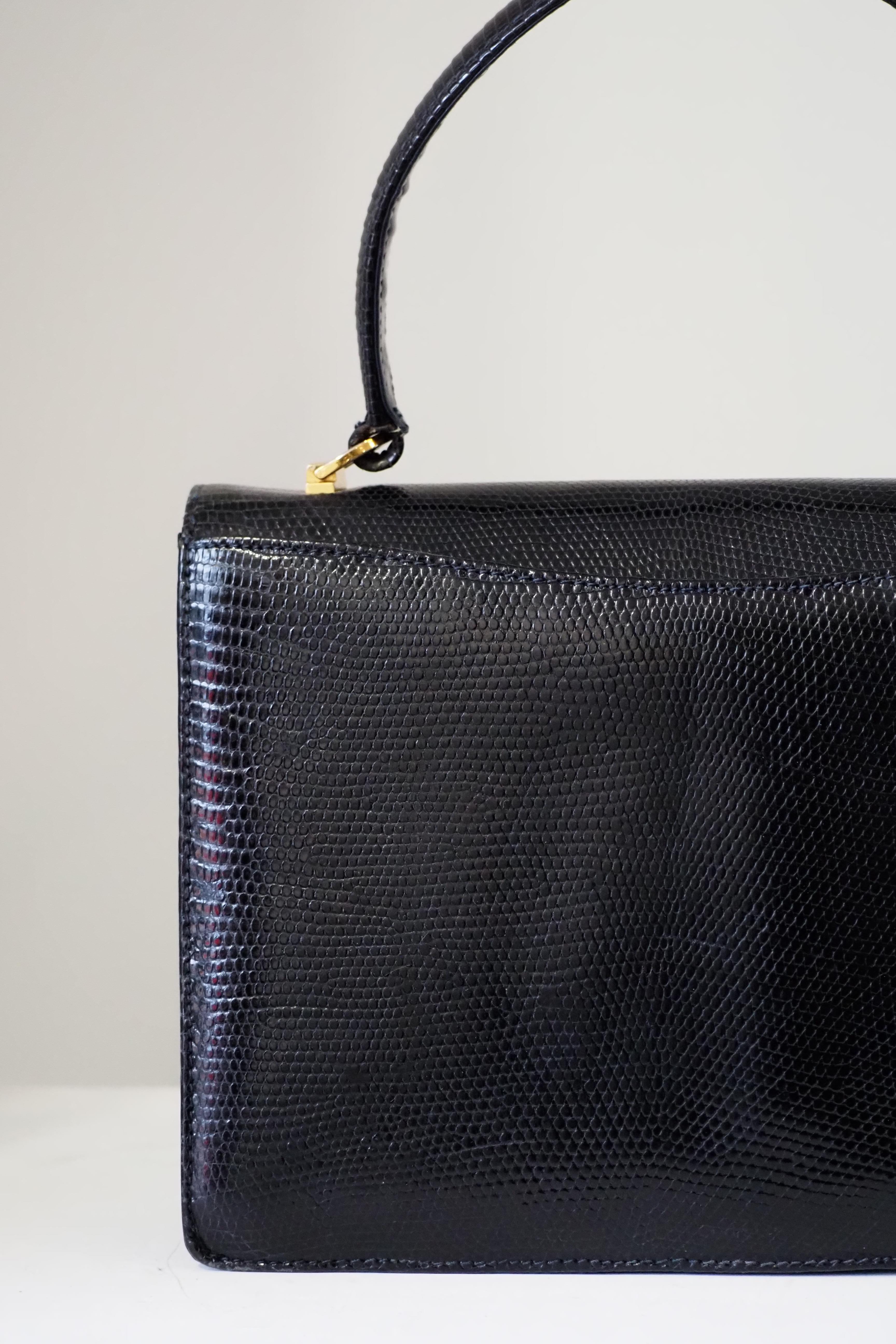 1980s Gucci black lizard handle bag For Sale 3
