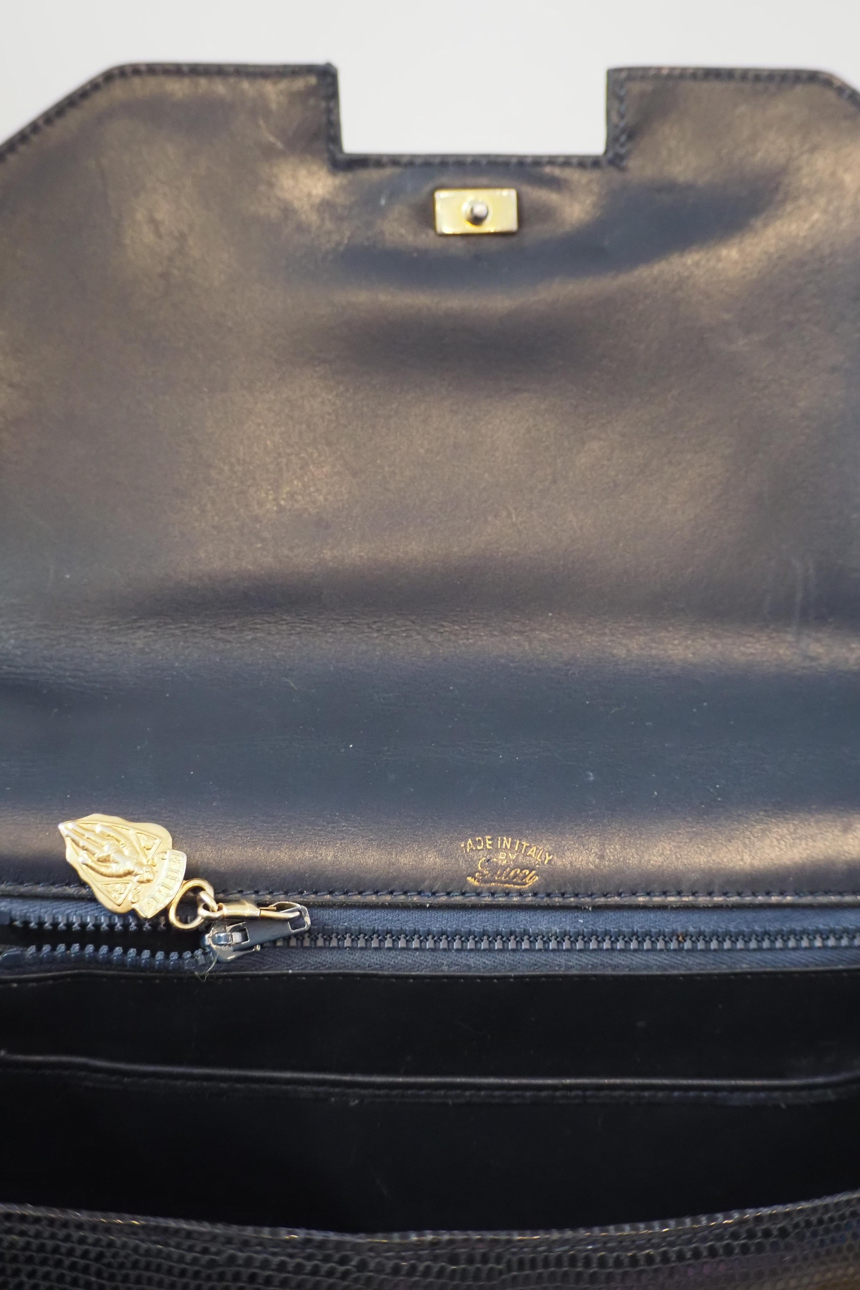 1980s Gucci black lizard handle bag For Sale 4