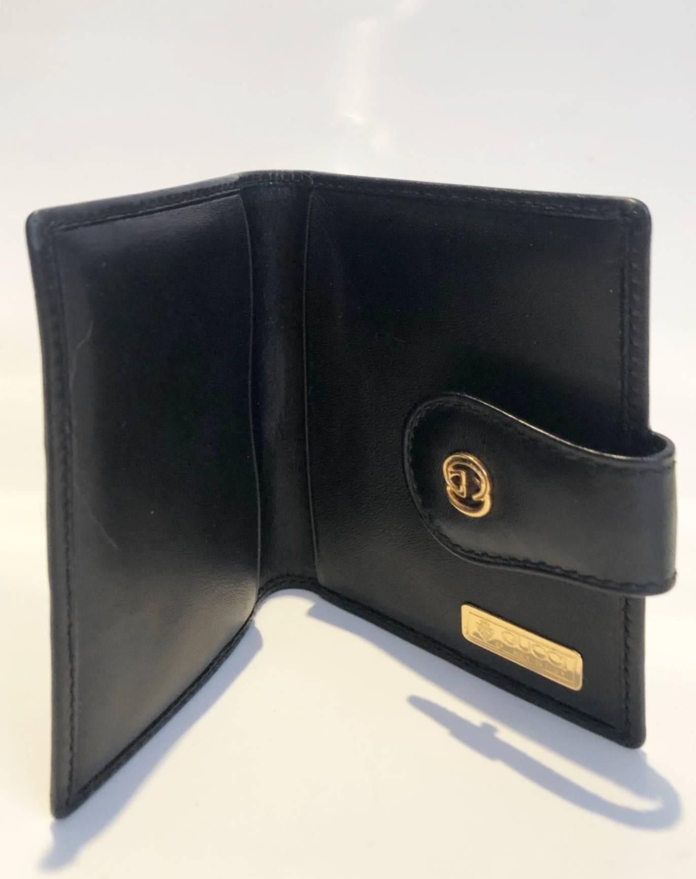 1980 Gucci Black Monogram Leather Cloth Web Logo GG Wallet  Excellent état - En vente à London, GB