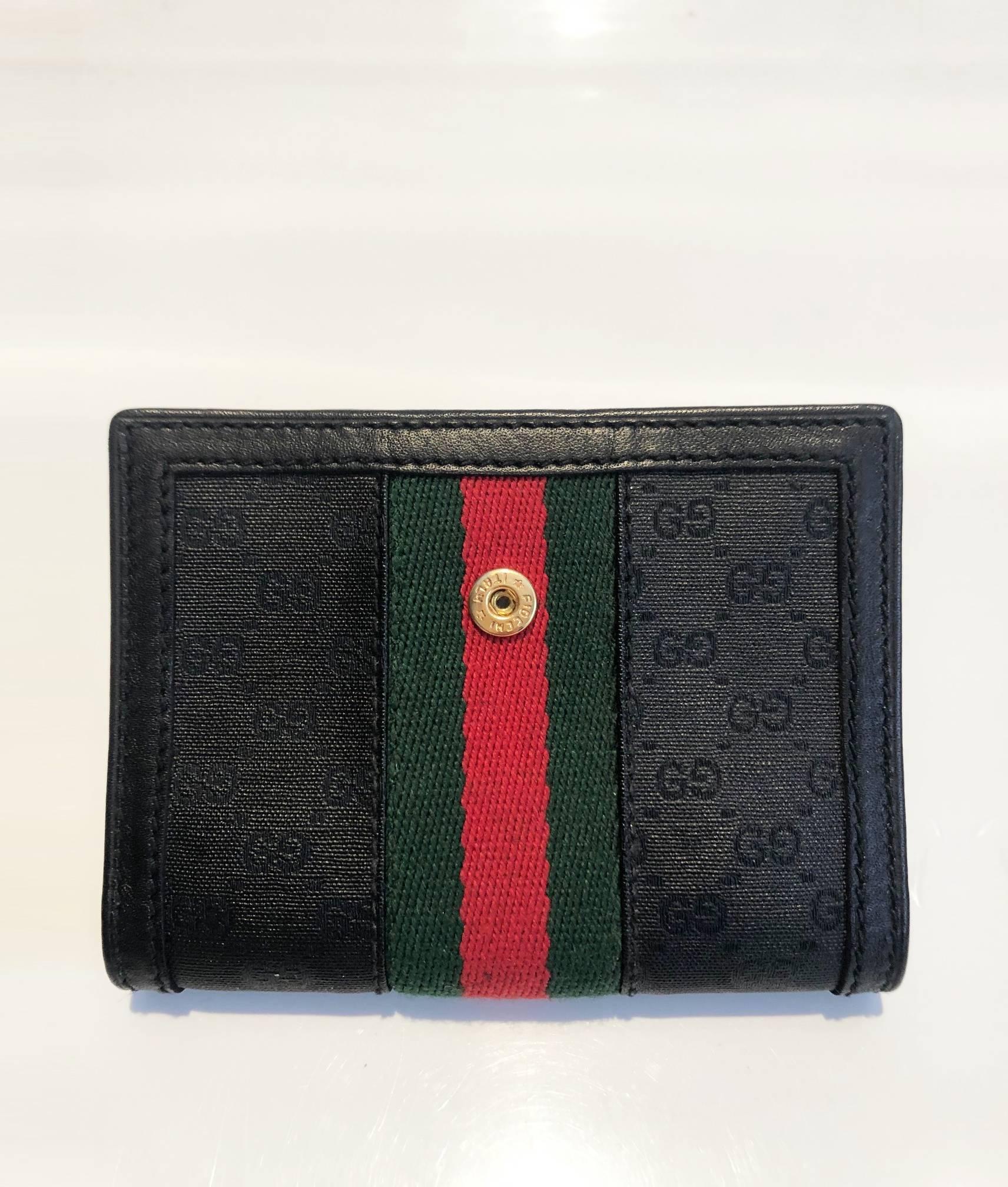 Gucci Black Monogram Web Stripe Vertical Briefcase with Matching Wallet, 1980s 3