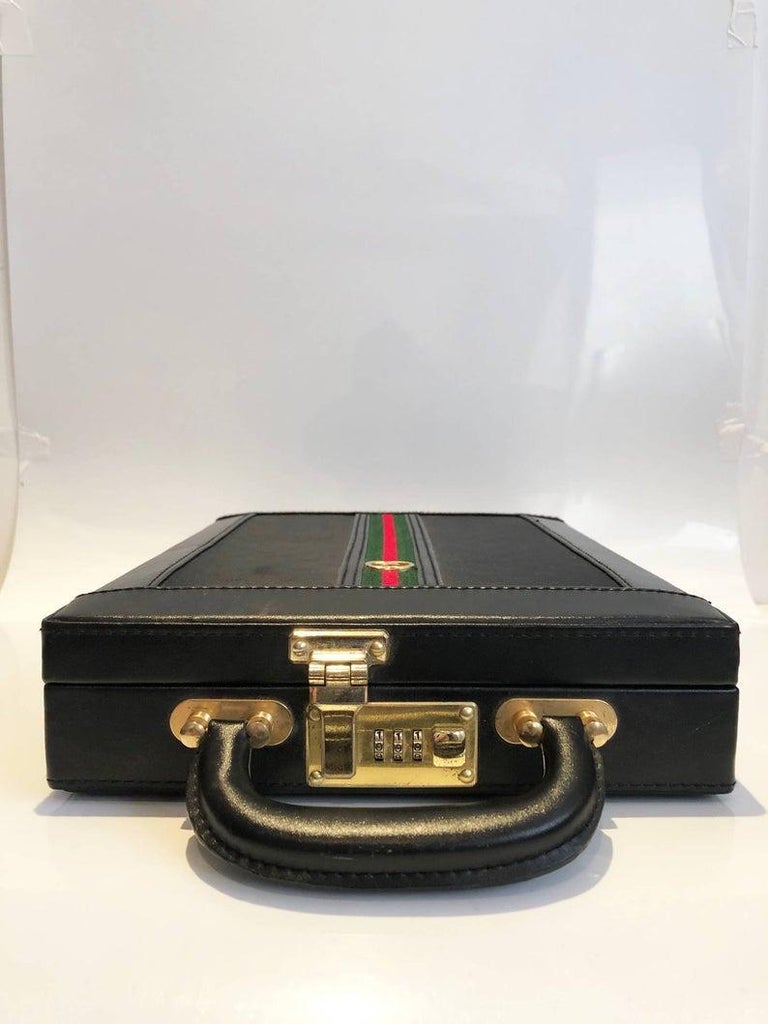 Gucci Black Monogram Web Stripe Vertical Briefcase with Matching Wallet, 1980s 1