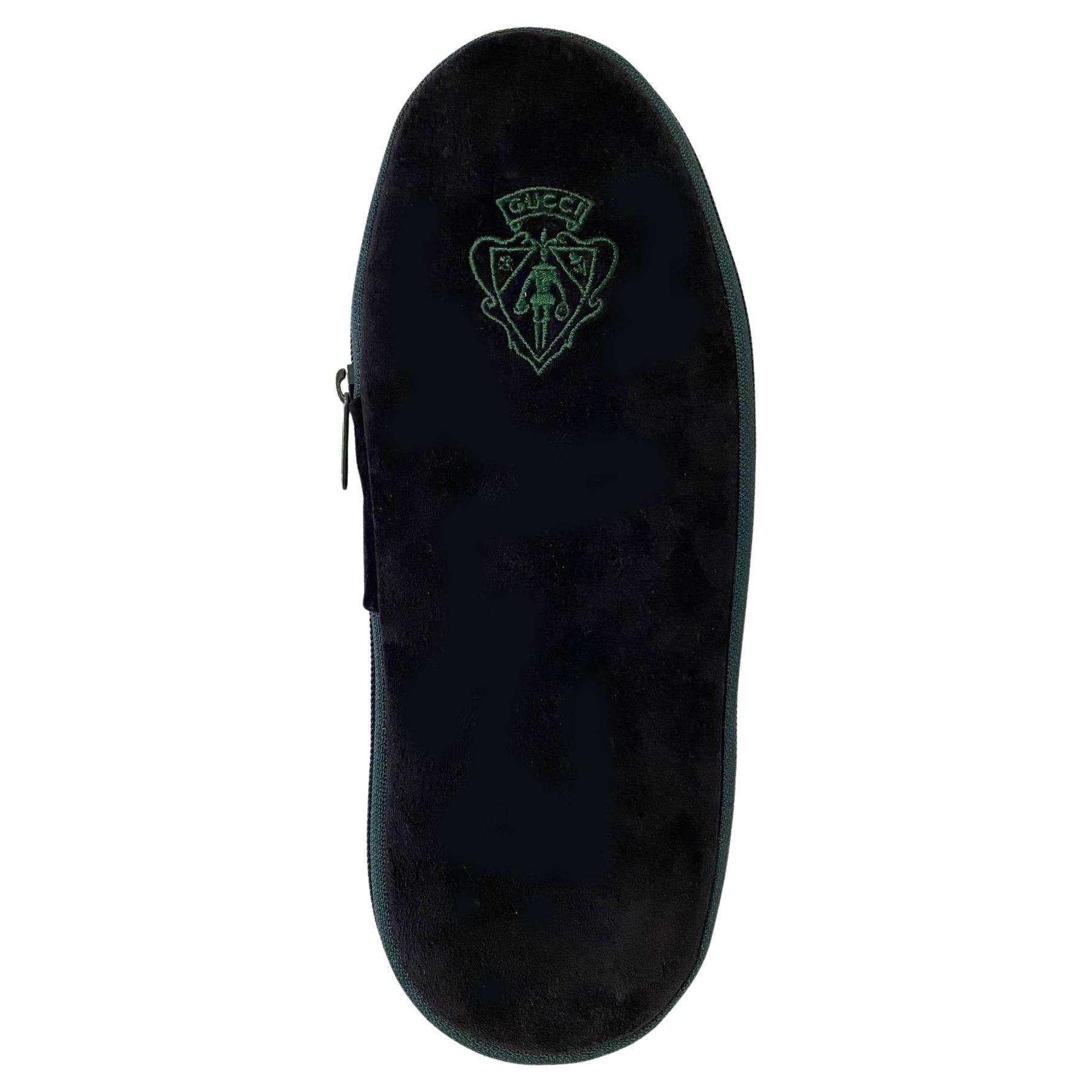 Women's or Men's 1980s Gucci Black Suede Slippers Travel Case For Sale