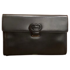 1980s GUCCI Black Two Way Leather Clutch Shoulder Bag