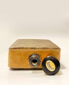 1980s Gucci Brown GG Monogram Leather Flask
