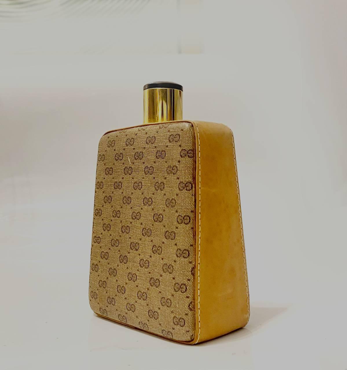 1980s Gucci Brown GG Monogram Leather Flask In Good Condition In London, GB