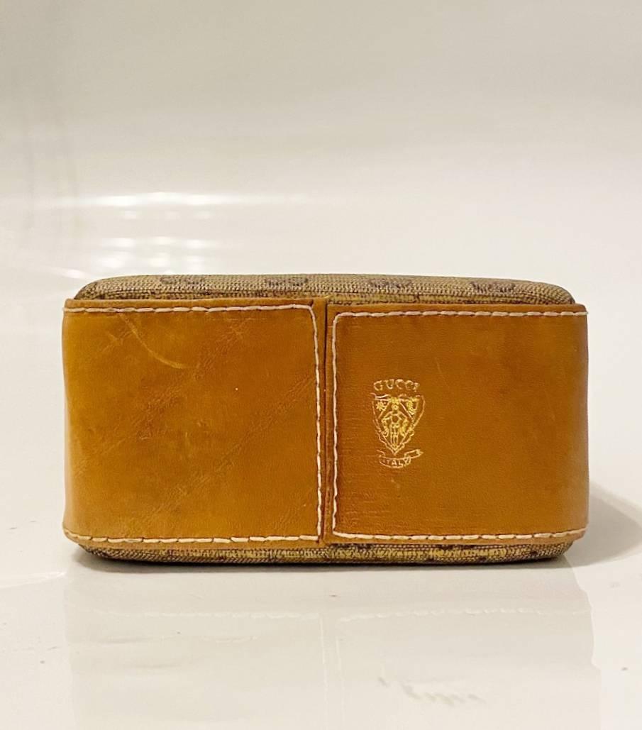 1980s Gucci Brown GG Monogram Leather Flask 1