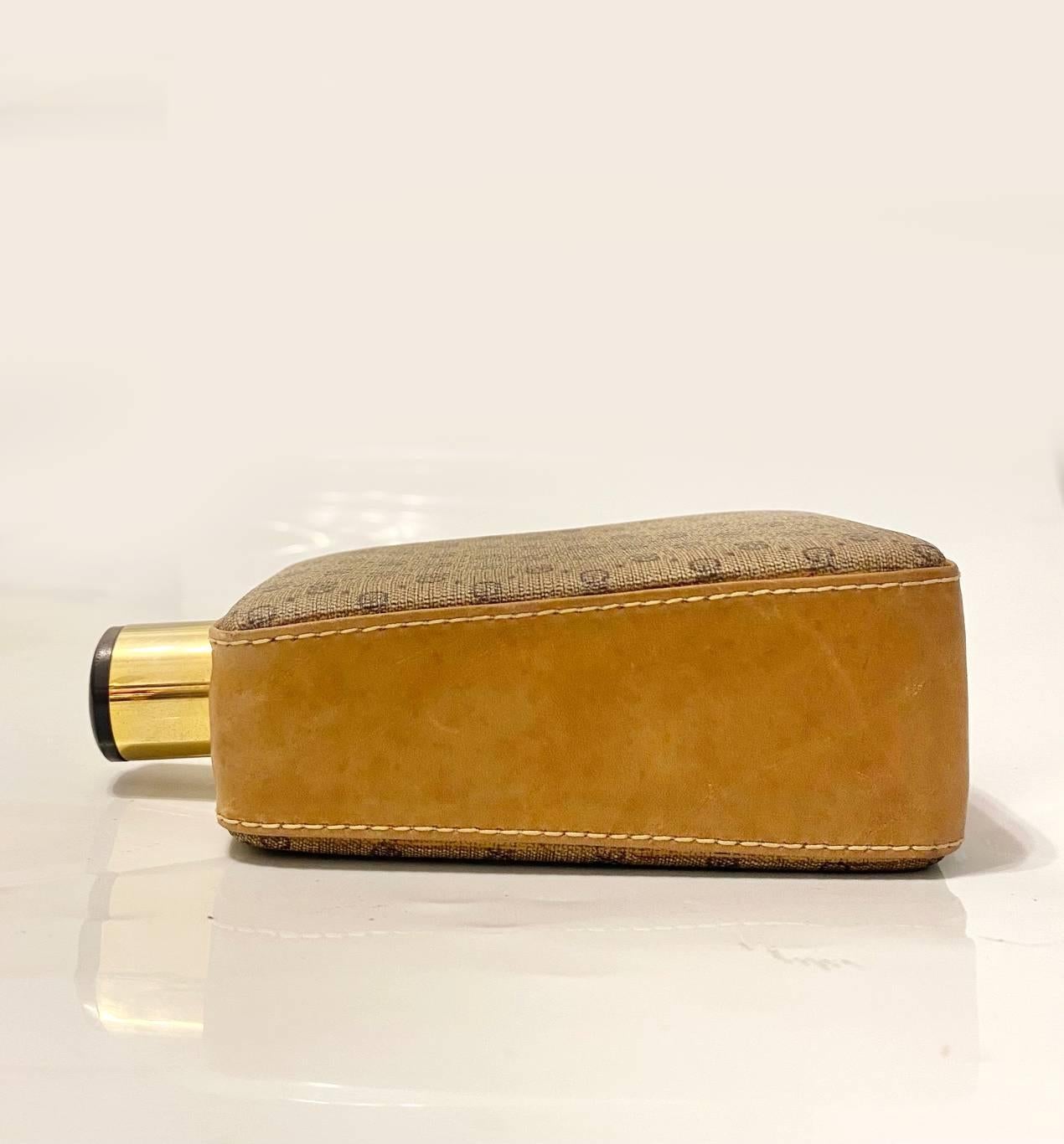 1980s Gucci Brown GG Monogram Leather Flask 3