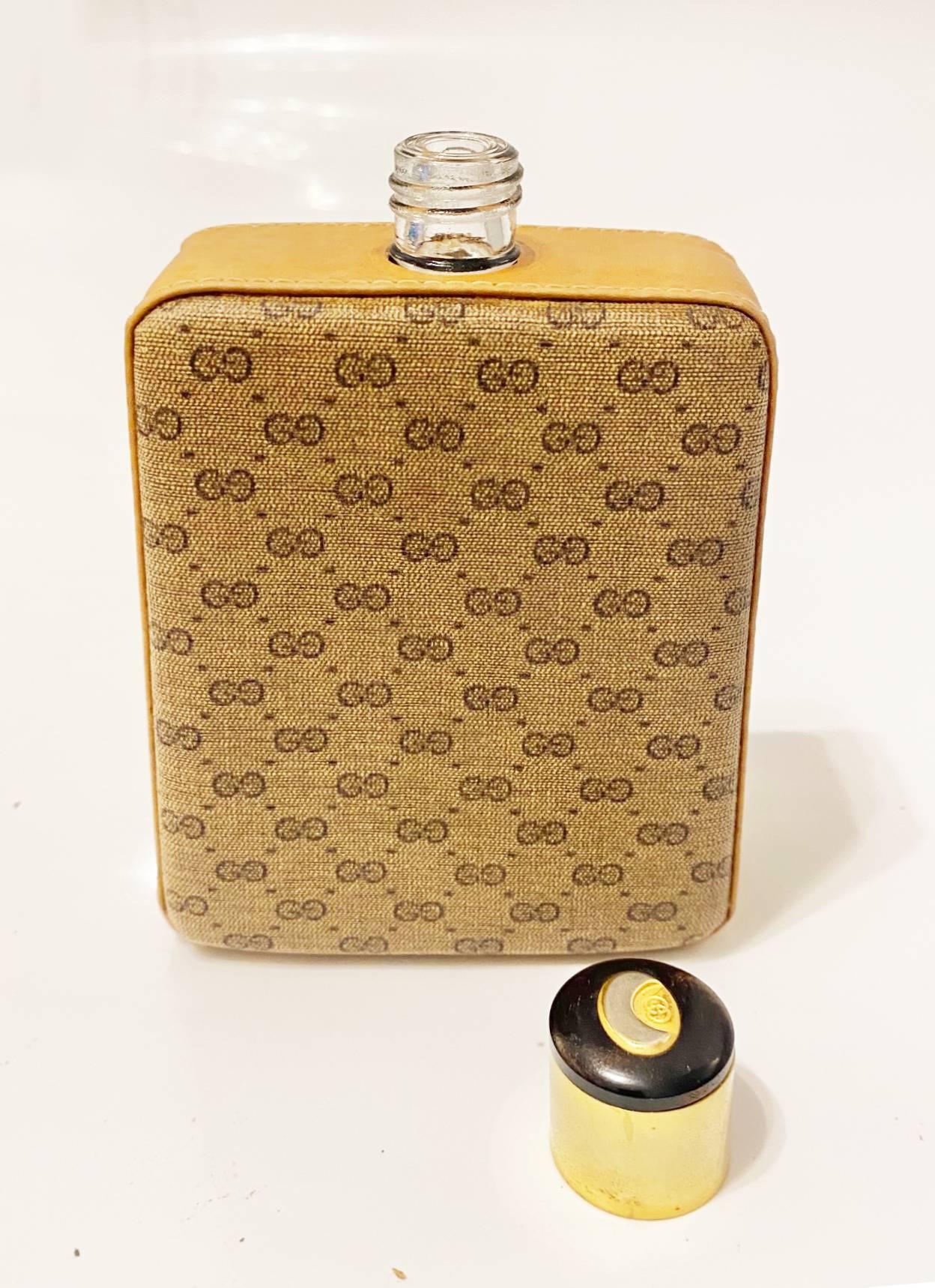 1980s Gucci Brown GG Monogram Leather Flask 5