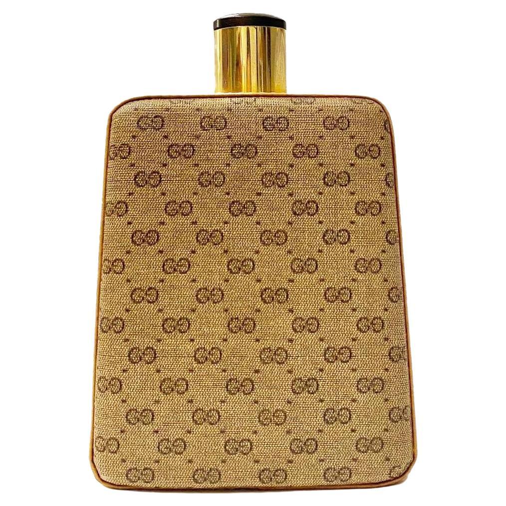 1980s Gucci Brown GG Monogram Leather Flask