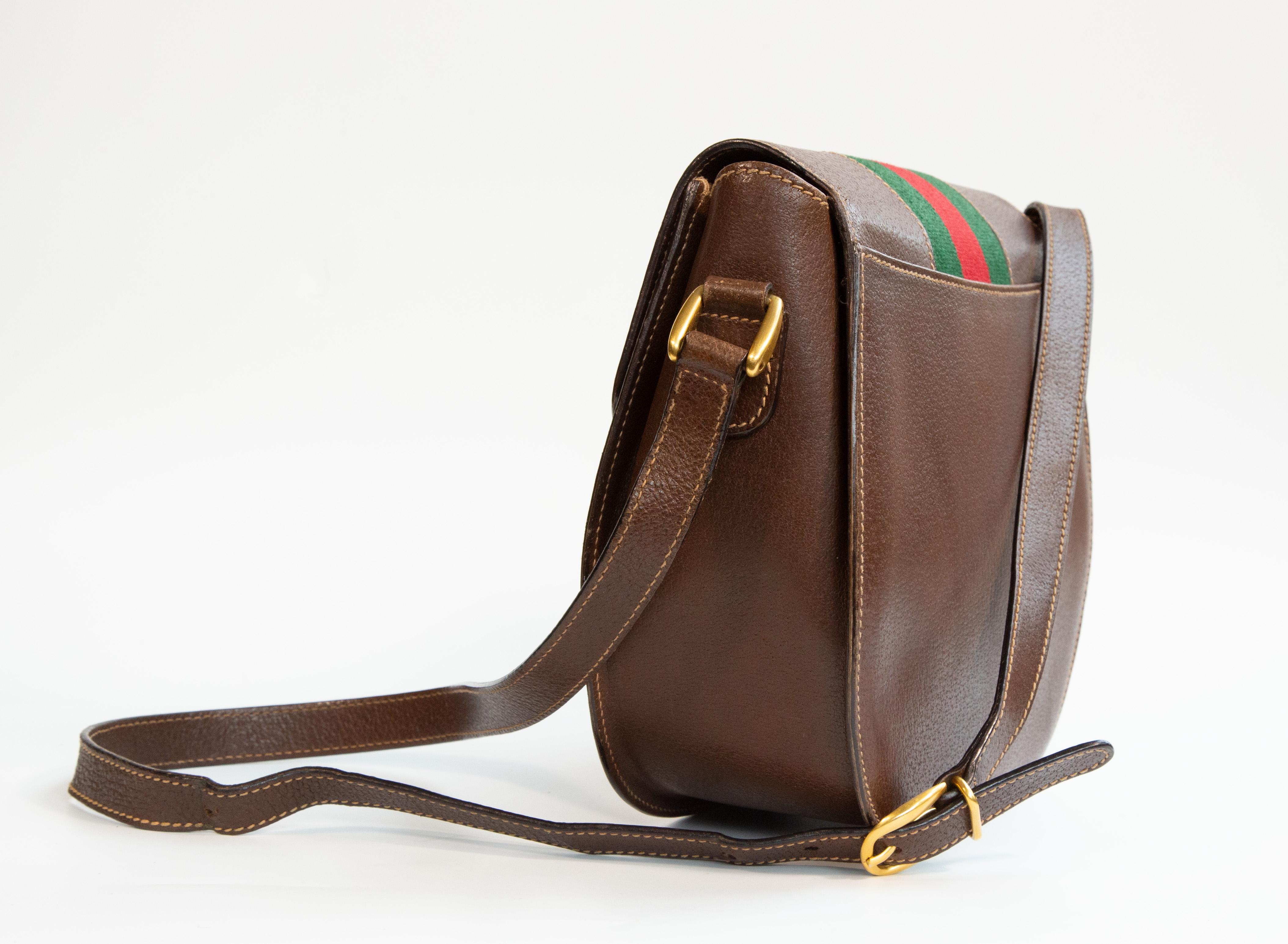  1980 Gucci Brown Leather Crossbody Bag Unisexe 
