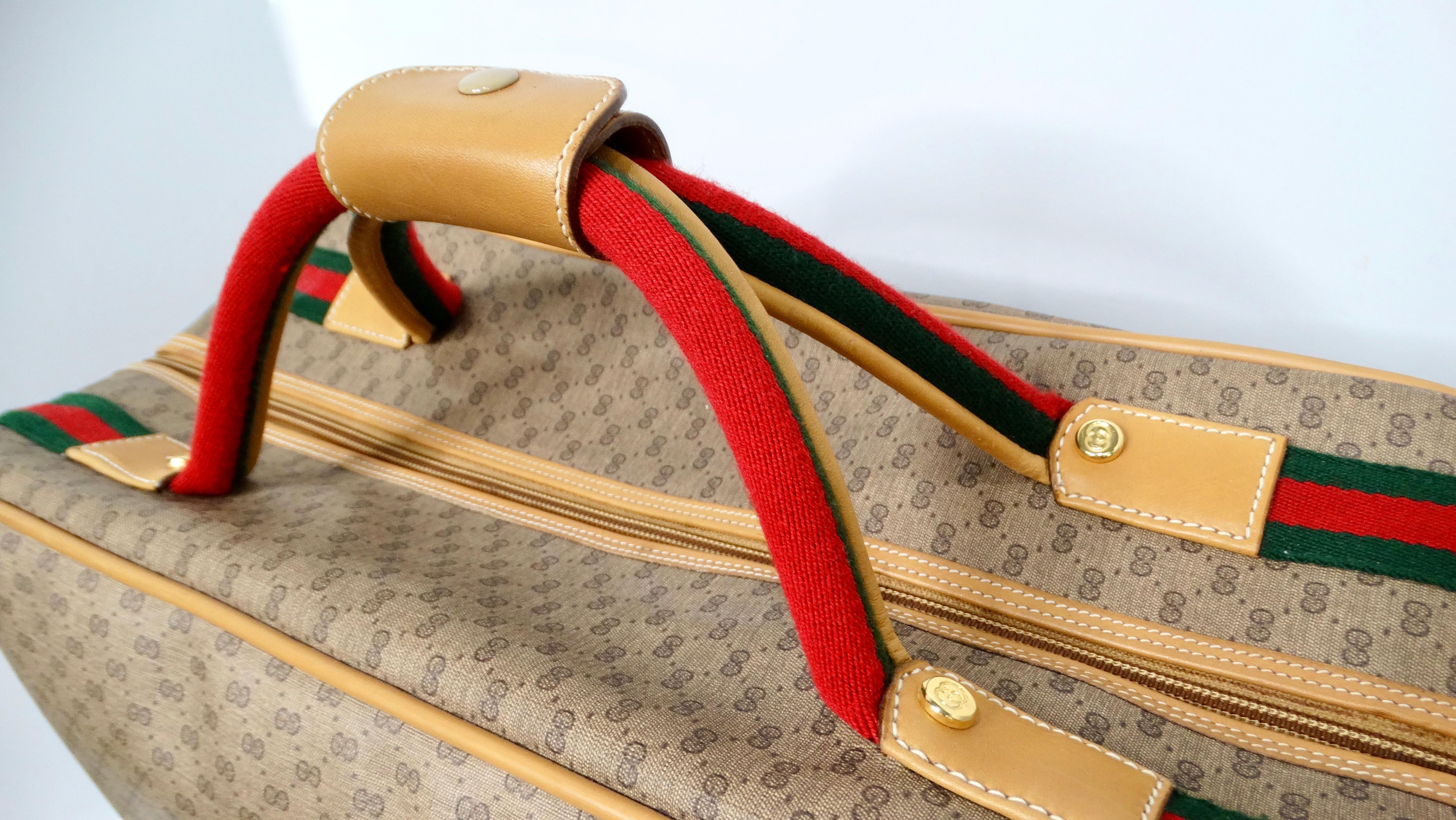 1980s Gucci Brown Monogram Coated Canvas Carry-On Suitcase In Good Condition For Sale In Scottsdale, AZ