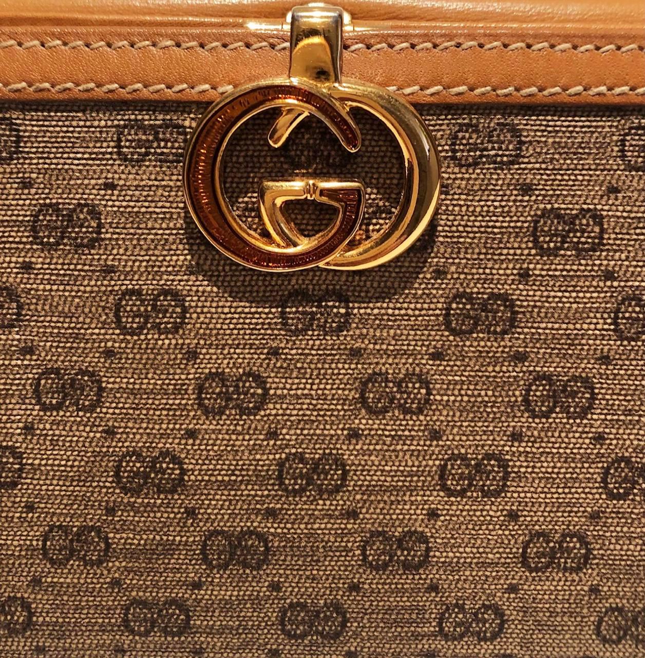 Women's or Men's Gucci Brown Monogram GG Metal Logo Envelope Wallet, 1980s