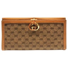 Retro Gucci Brown Monogram GG Metal Logo Envelope Wallet, 1980s 