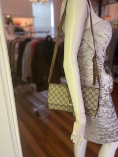 1980s Gucci Coated Canvas and Leather GG Monogram Crossbody